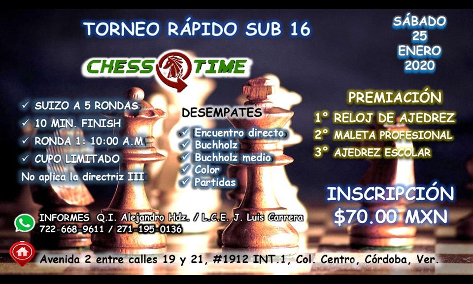 Convocatorio de  Torneo Rápido Sub 16 Chess Time