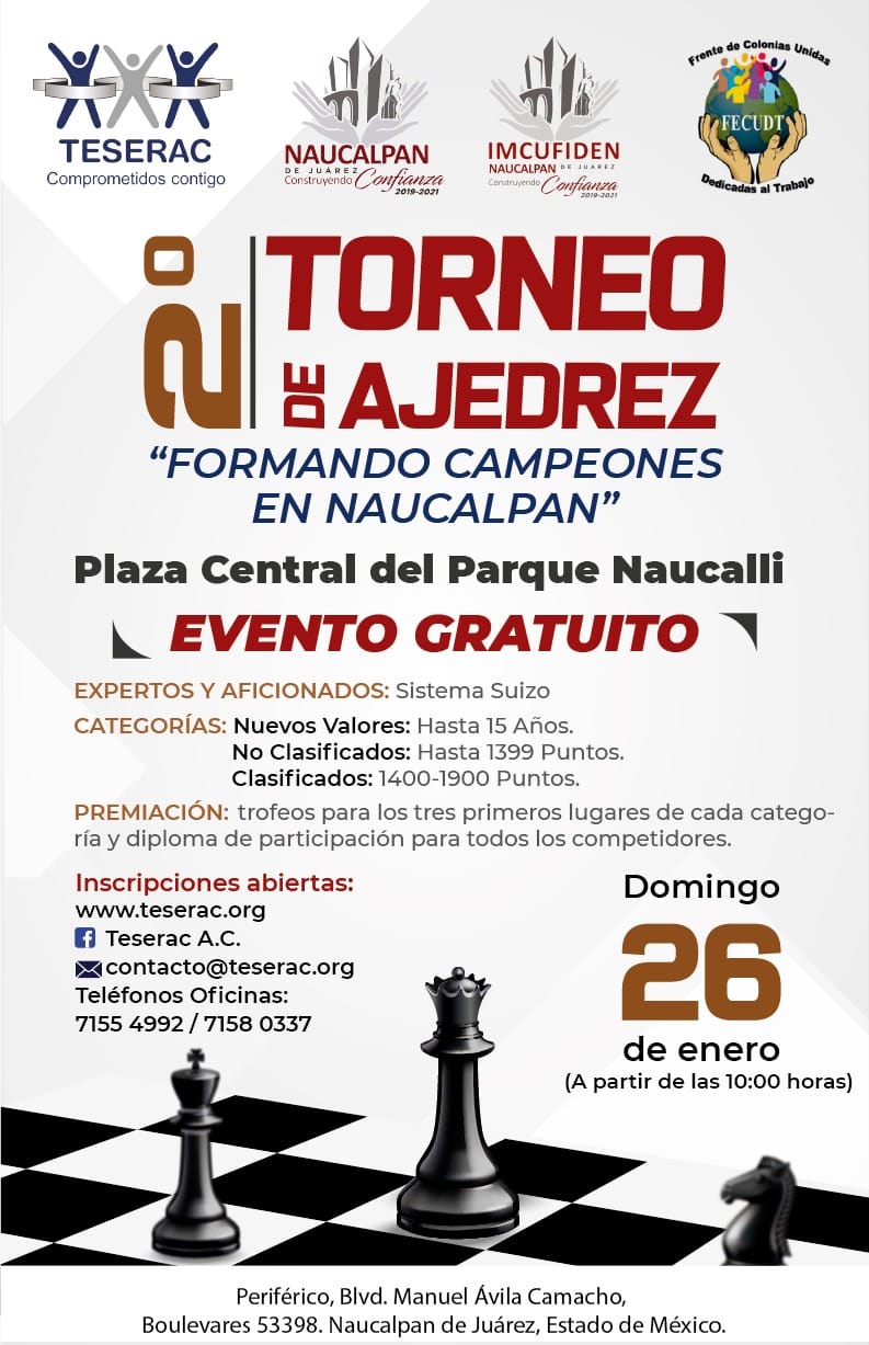 Convocatorio de  Segundo Torneo de Ajedrez “Formando Campeones en Naucalpan”