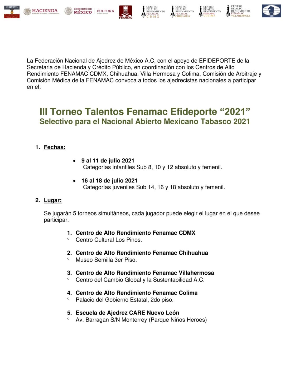 Convocatorio de  III Torneo Telentos Fenamac Efideporte 2021 – Infantiles