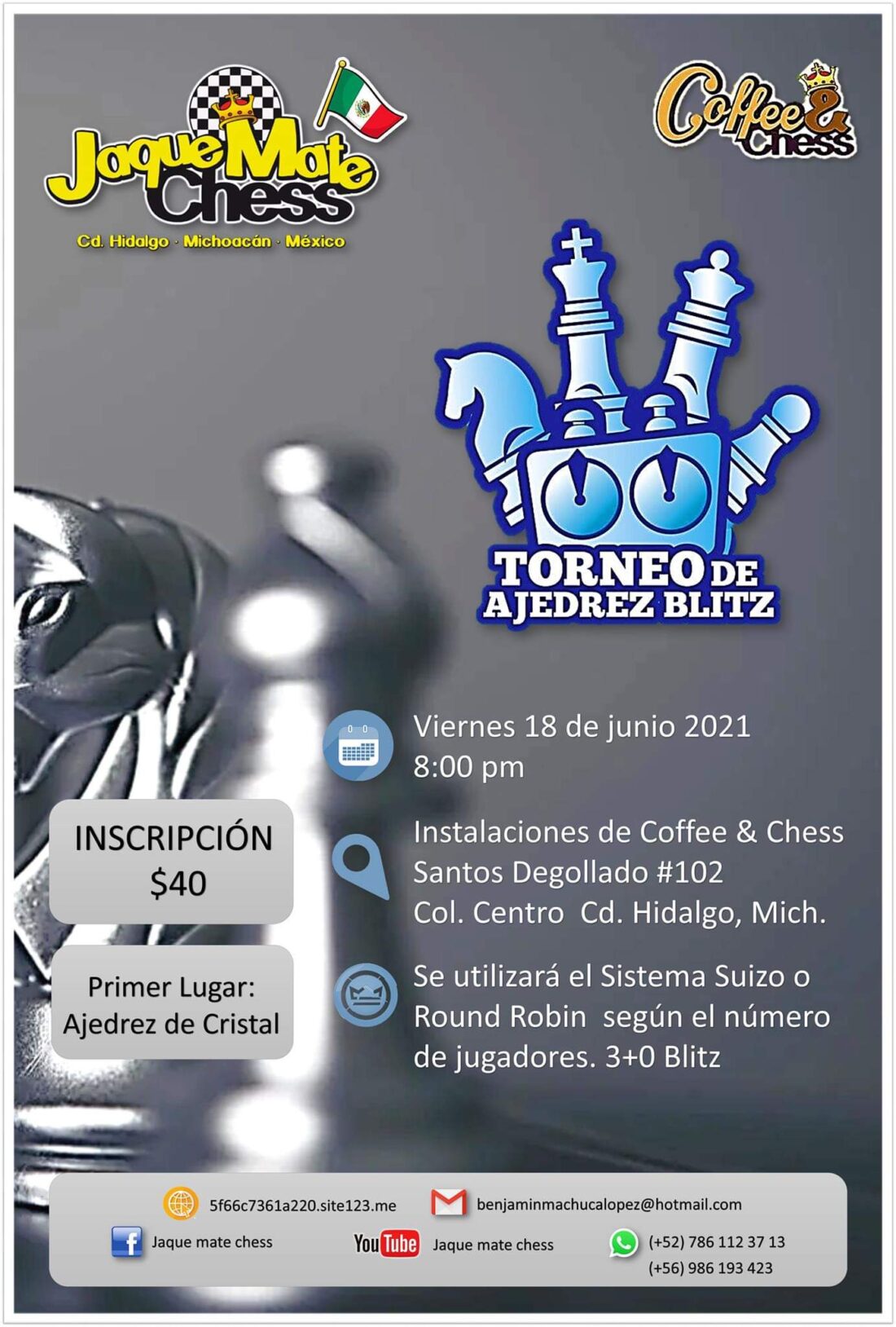 Convocatorio de  Torneo de Ajedrez Blitz “Jaque Mate Chess”