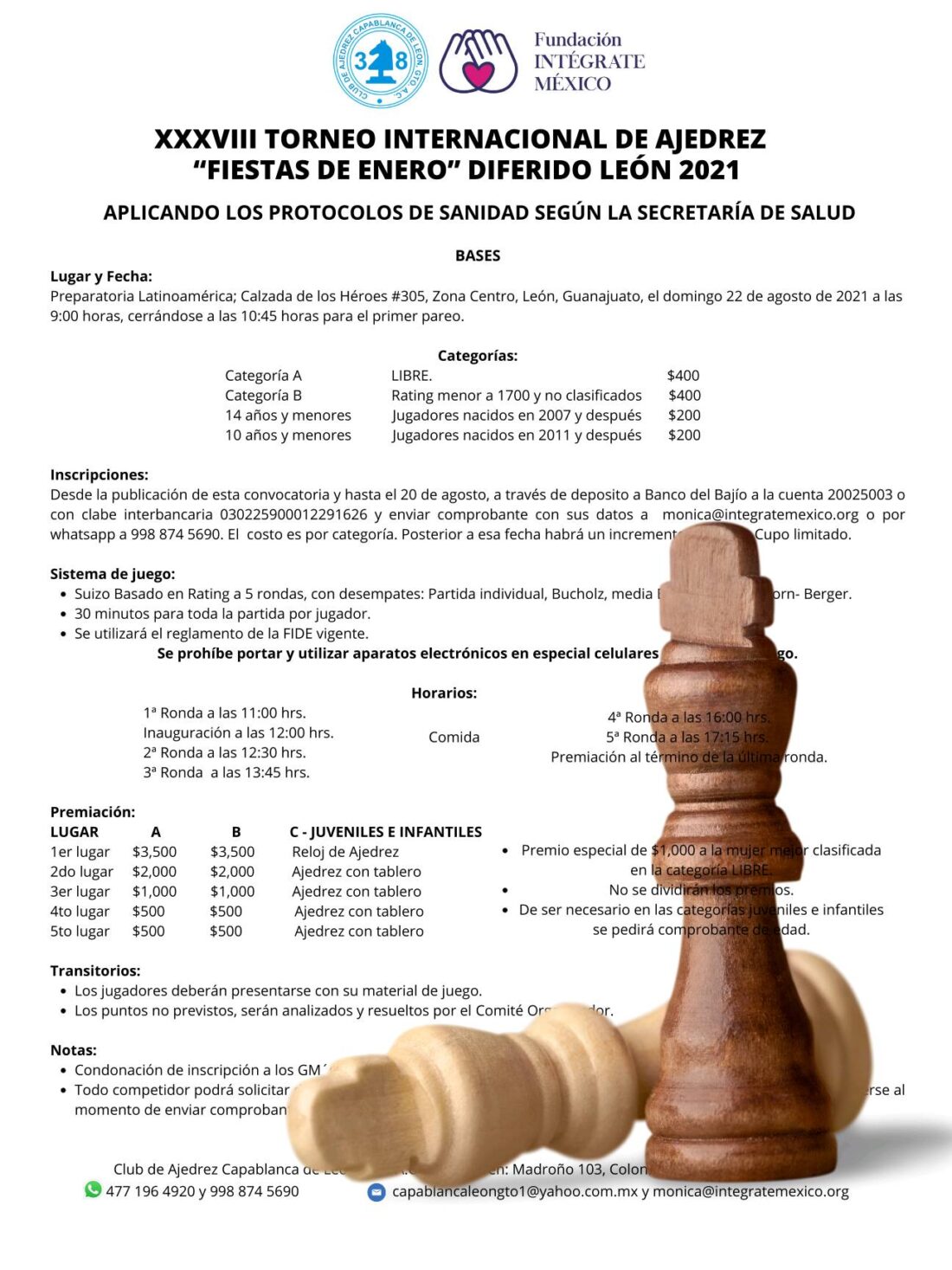 Convocatorio de  XXXVIII Torneo Internacional de Ajedrez “Fiestas de Enero” Diferido León 2021