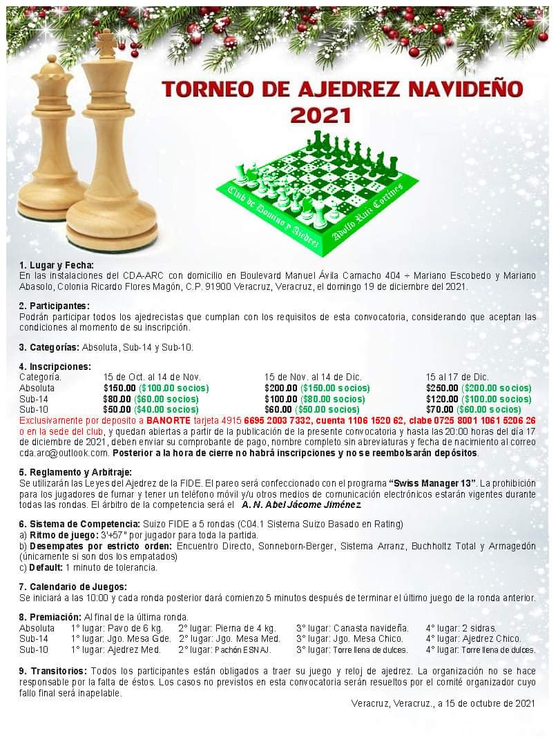 Convocatorio de  Torneo de Ajedrez Navideño 2021