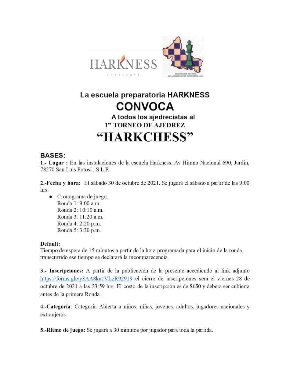 Convocatorio de  1er Torneo de Ajedrez “HARKCHESS”