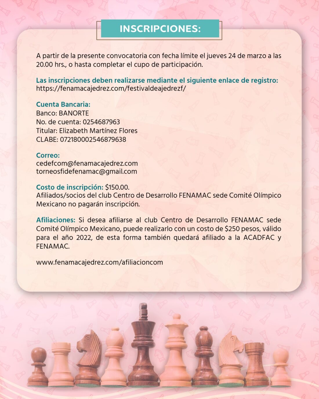 Convocatorio de  Torneo Infantil y Juvenil Femenil de Ajedrez Rápido