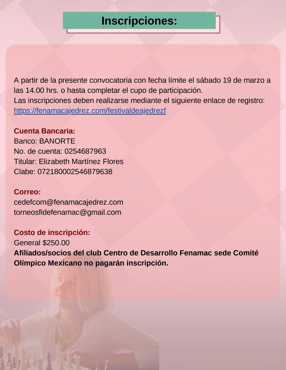 Convocatorio de  Torneo Abierto Femenil de Ajedrez “Rumbo al Campeonato Nacional”