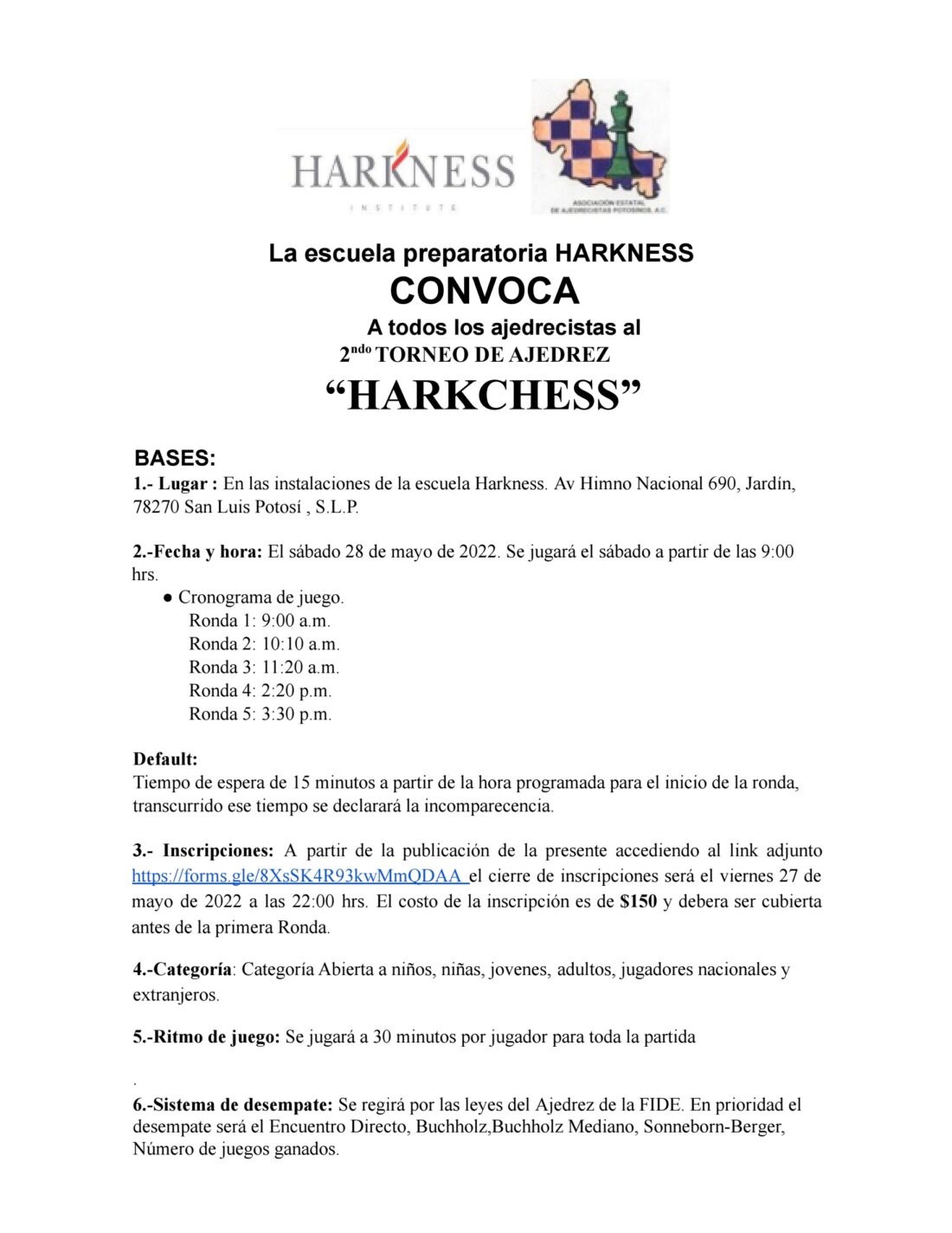 Convocatorio de  2do Torneo de Ajedrez “Harkchess”