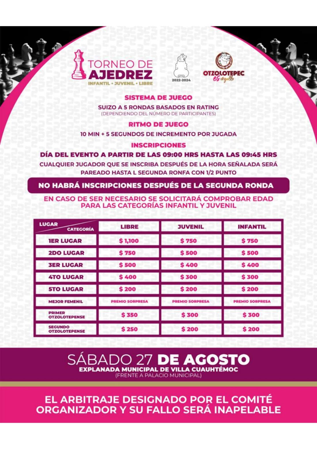 Convocatorio de  Torneo de Ajedrez Otzolotepec