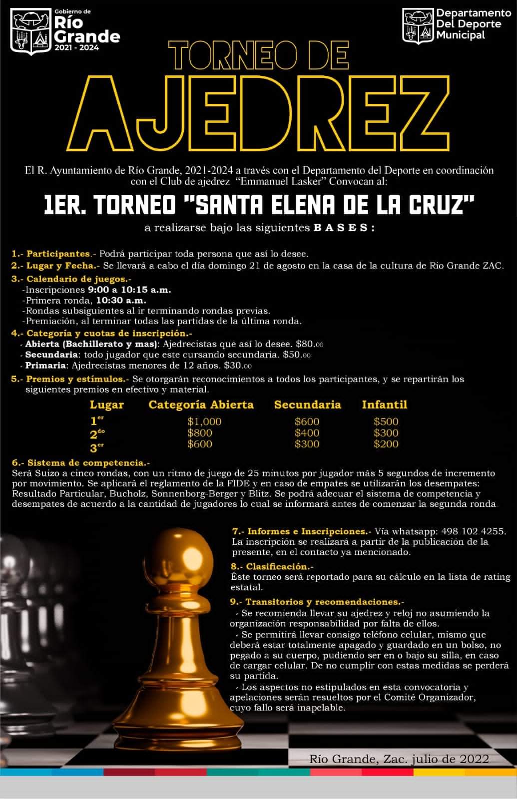 Convocatorio de  1er Torneo “Santa Elena de la Cruz”