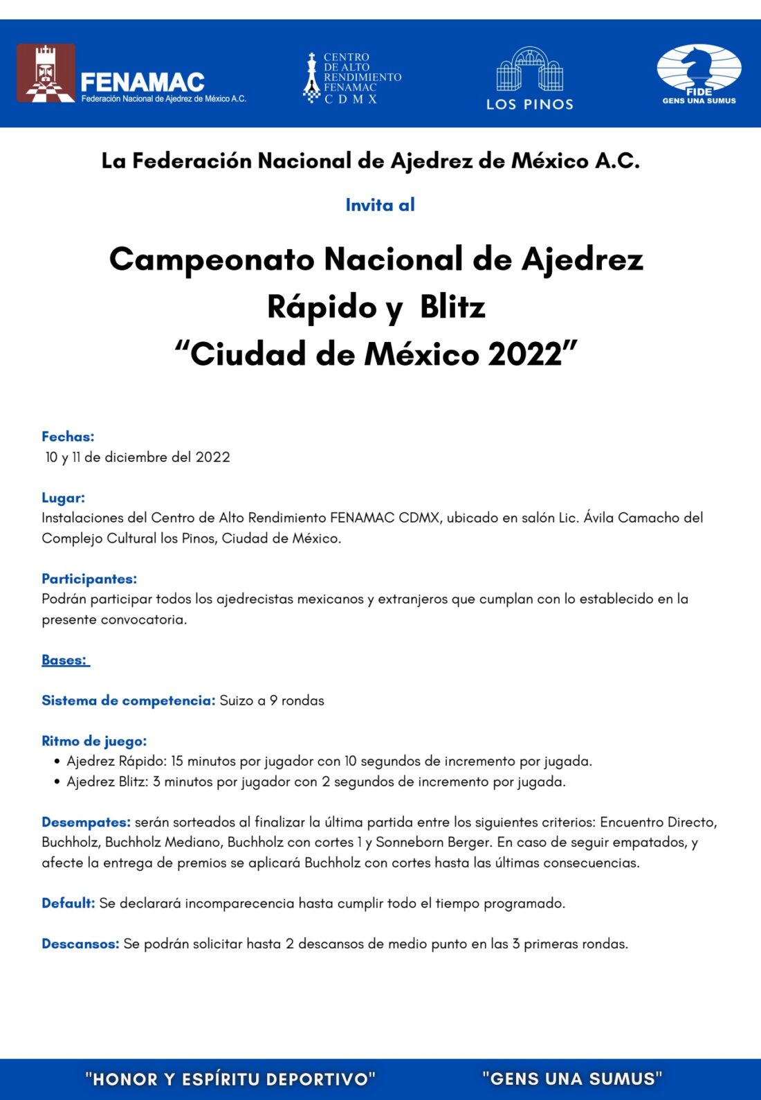Convocatorio de  Campeonato Nacional de Ajedrez Rápido “Ciudad de México 2022”