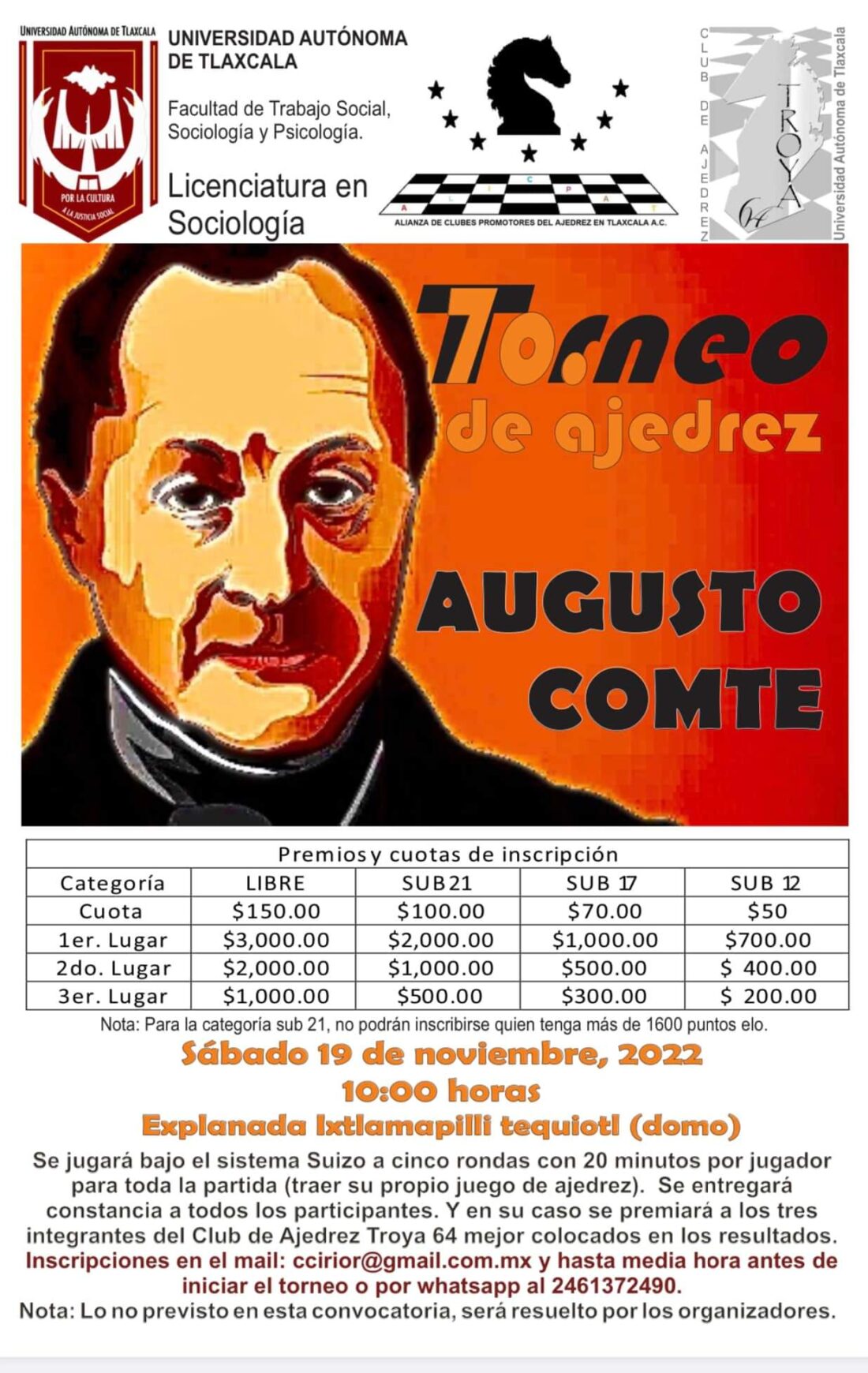Convocatorio de  Torneo de Ajedrez Augusto Comte