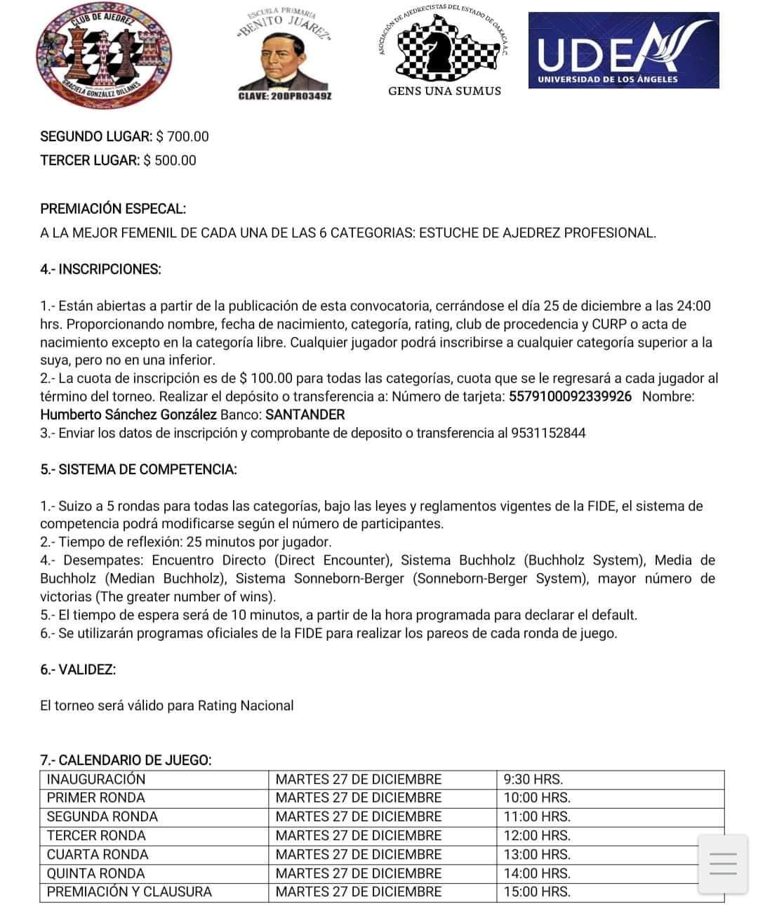 Convocatorio de  3er Torneo Abierto Graciela González Dillanes