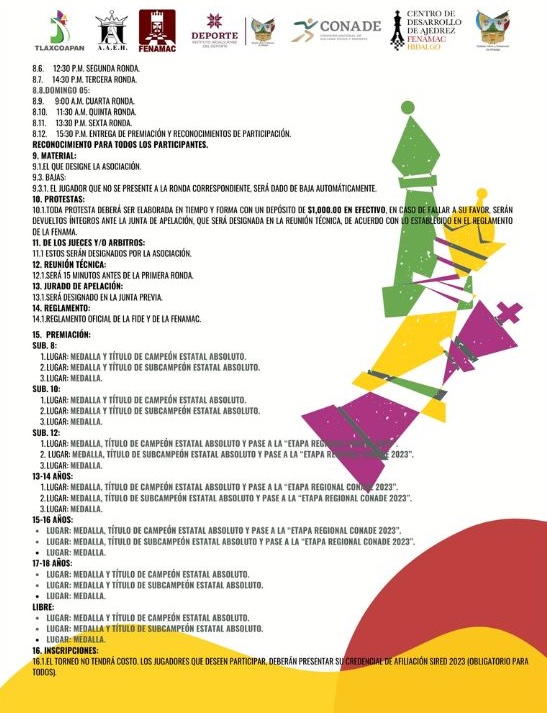 Convocatorio de  Absoluto Estatal Hidalgo 2023