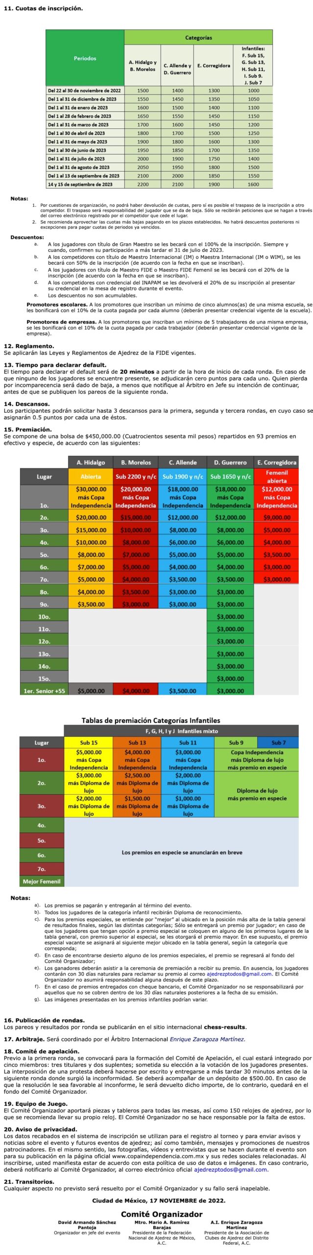 Convocatorio de  XI Torneo Internacional y Nacional Abierto de Ajedrez de la Ciudad de México