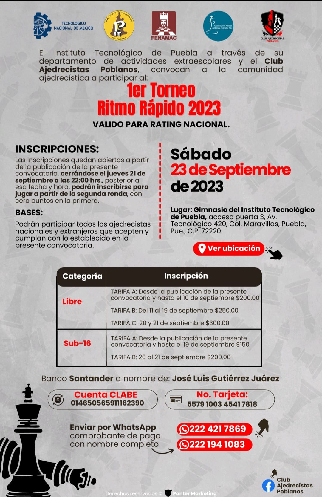 Convocatorio de  1er Torneo Ritmo Rápido 2023 “Tecnológico Nacional de México”