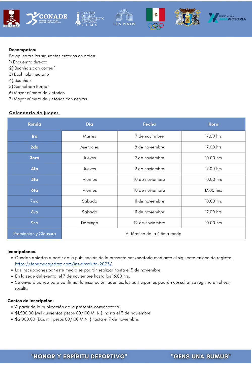 Convocatorio de  Campeonato Nacional Absoluto y Femenil de Ajedrez “Ciudad de Mexico 2023”