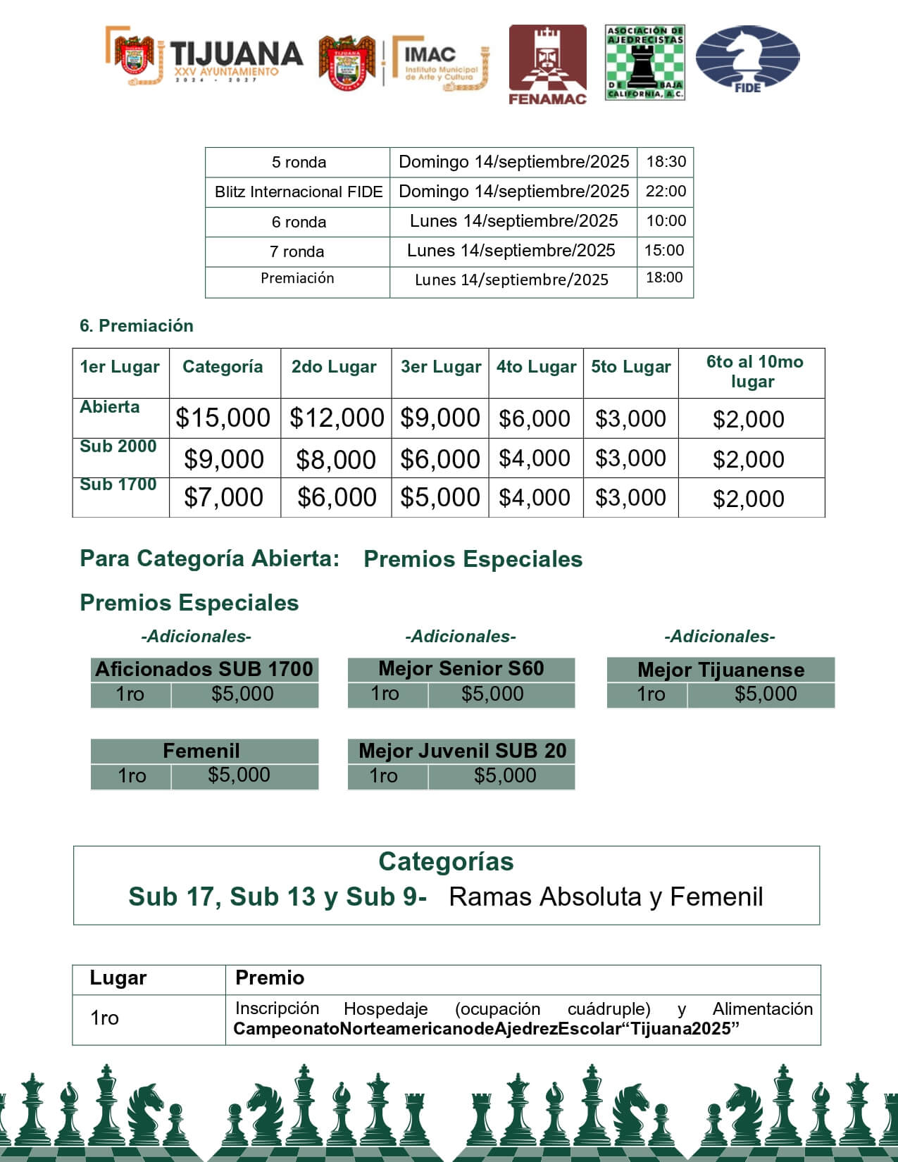 Convocatorio de  Campeonato Estatal Abierto de Ajedrez “Tijuana 2025”