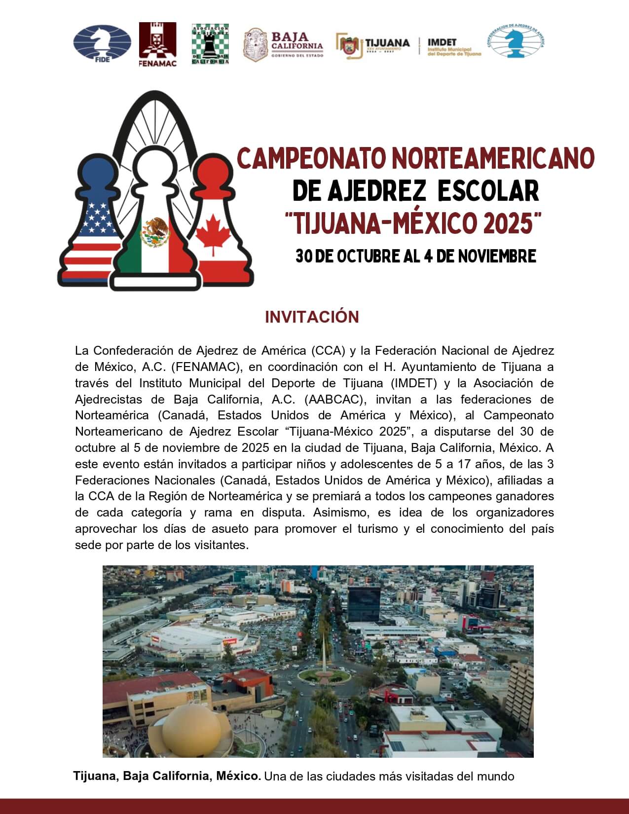 Convocatorio de Campeonato Norteamericano de Ajedrez Escolar “Tijuana-México 2025”
