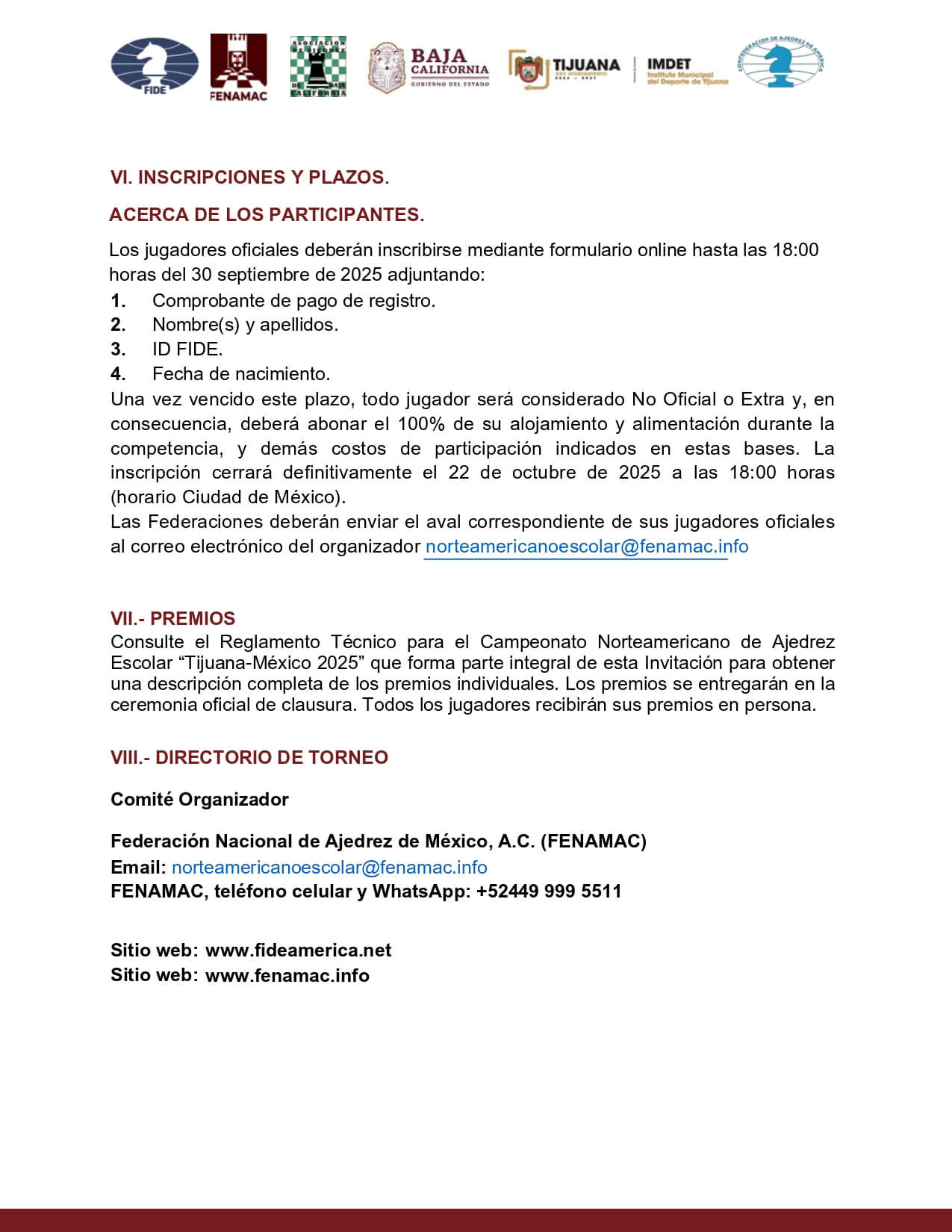 Convocatorio de Campeonato Norteamericano de Ajedrez Escolar “Tijuana-México 2025”