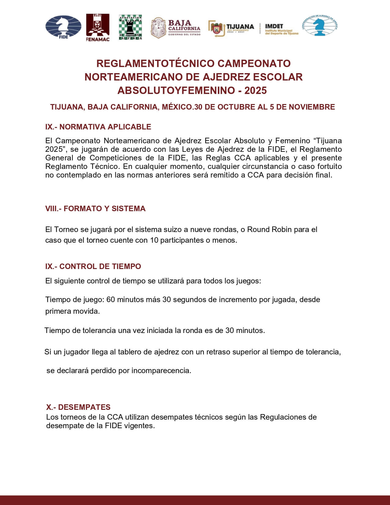 Convocatorio de Campeonato Norteamericano de Ajedrez Escolar “Tijuana-México 2025”