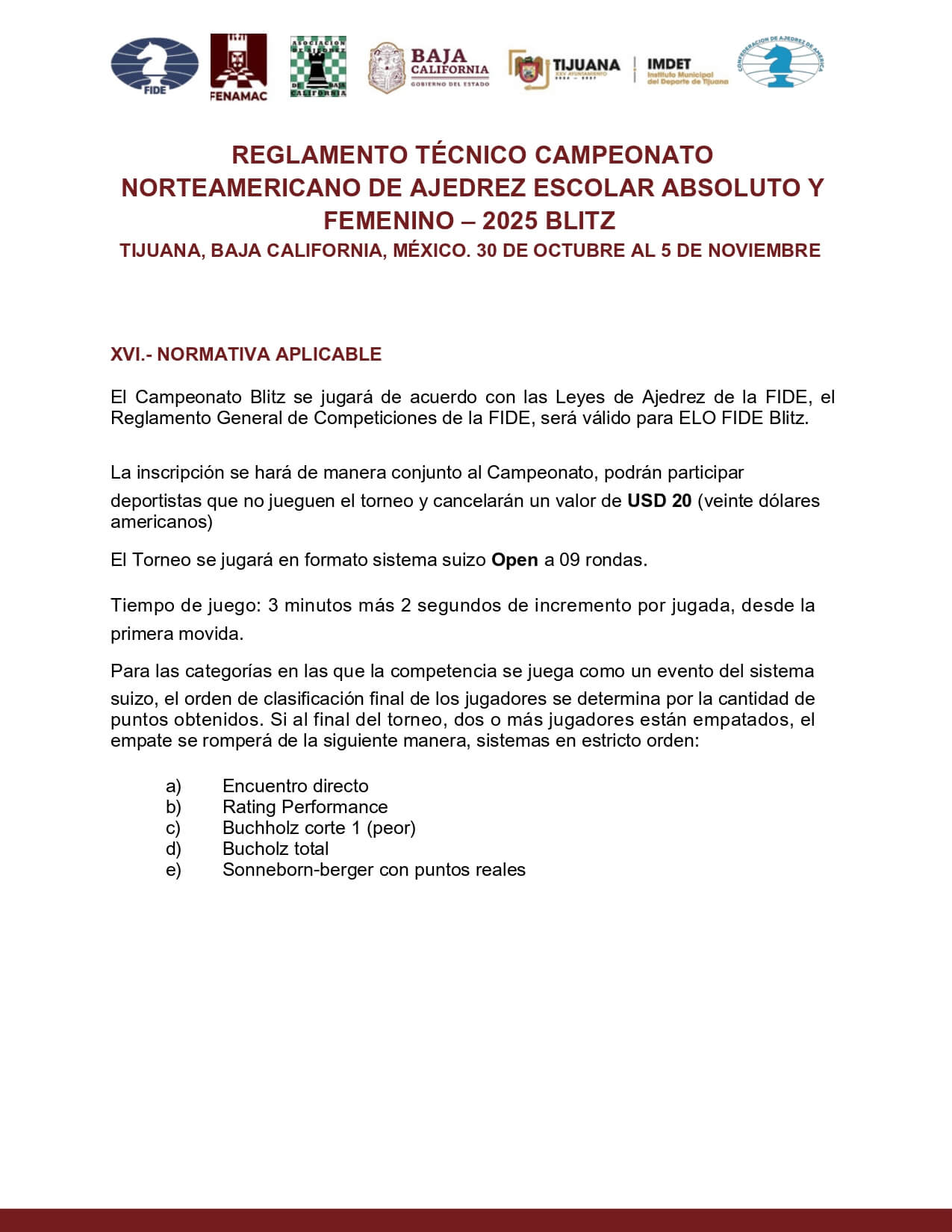 Convocatorio de Campeonato Norteamericano de Ajedrez Escolar “Tijuana-México 2025”