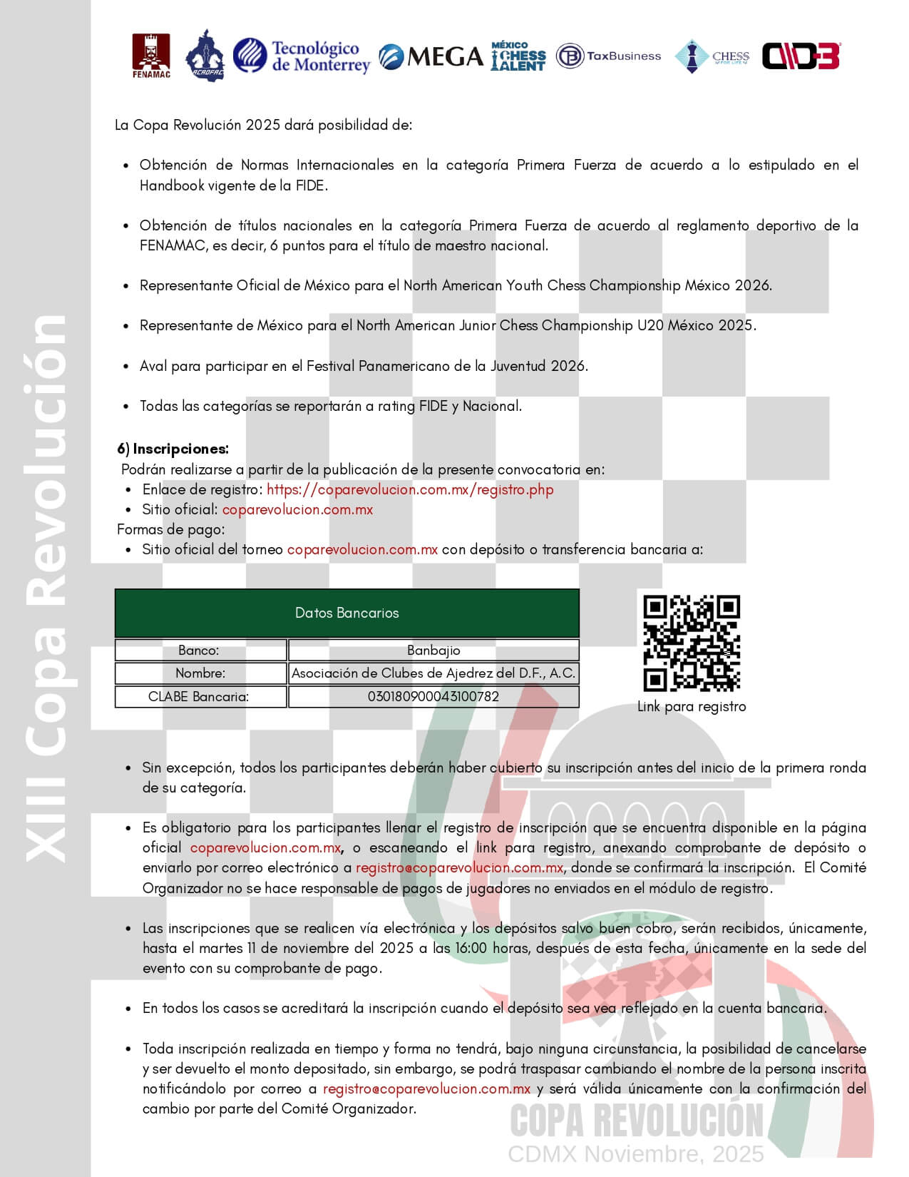 Convocatorio de XIII Torneo Internacional y Nacional de Ajedrez Copa Revolución 2025