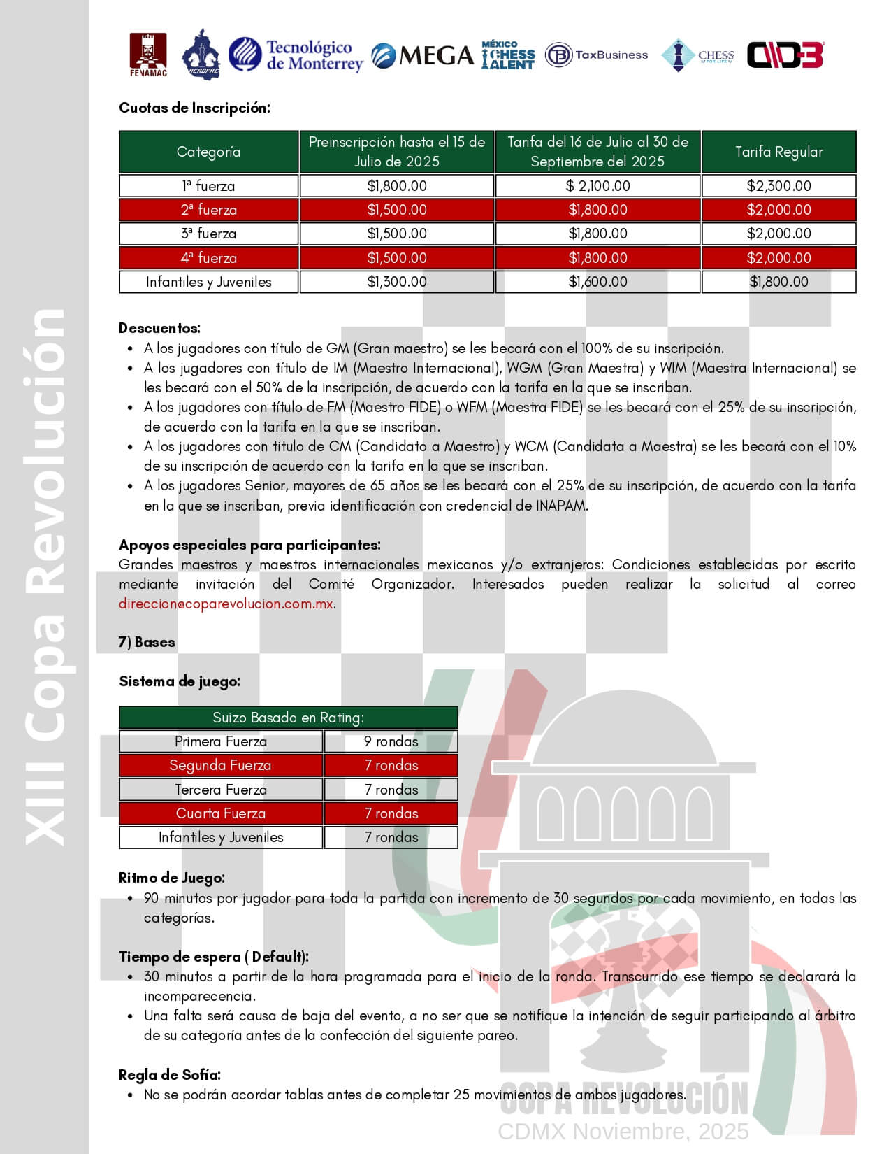 Convocatorio de XIII Torneo Internacional y Nacional de Ajedrez Copa Revolución 2025