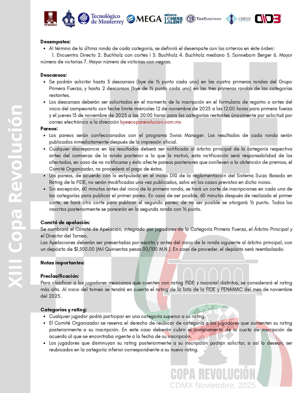 Convocatorio de XIII Torneo Internacional y Nacional de Ajedrez Copa Revolución 2025