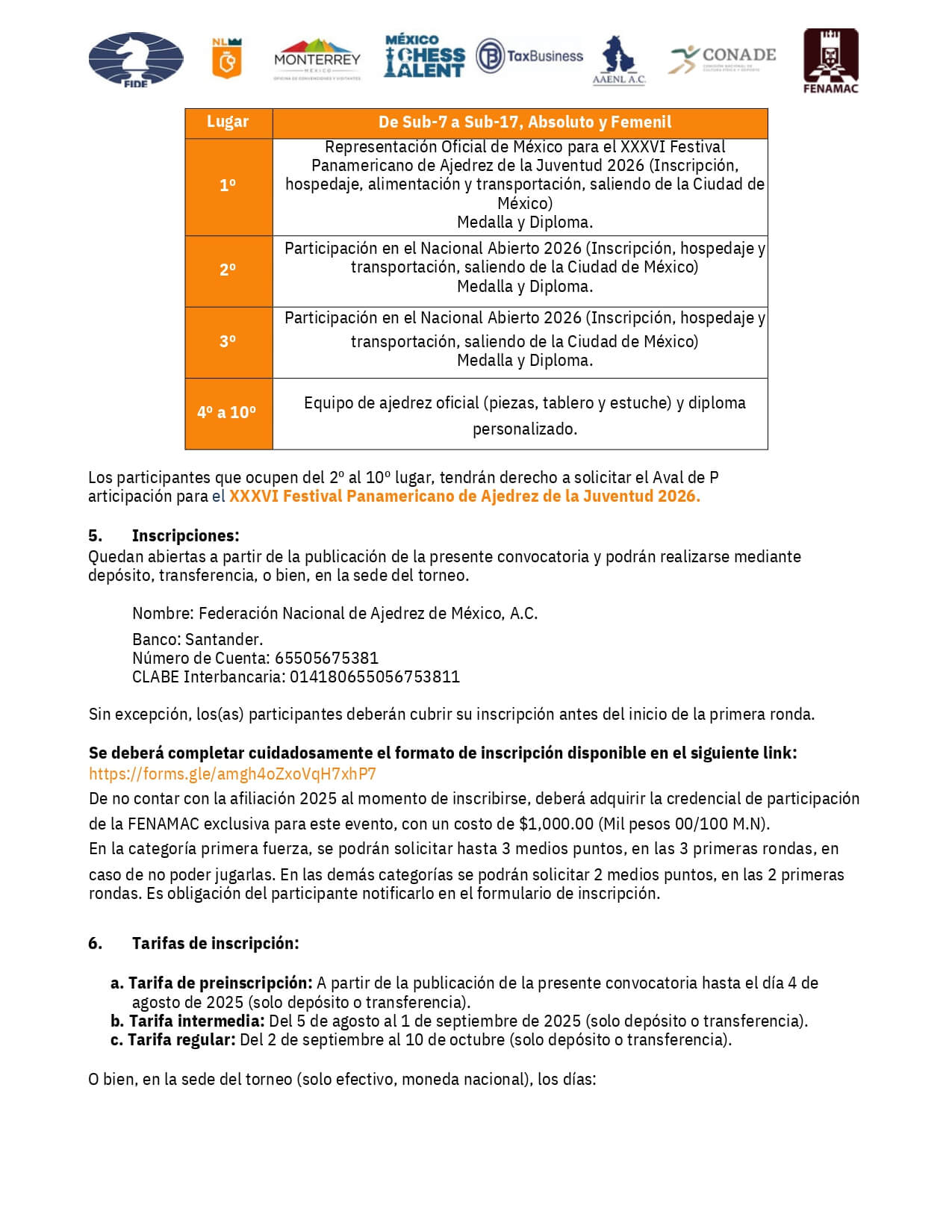 Convocatorio de I Campeonato Nacional e Internacional de Ajedrez Monterrey 2025