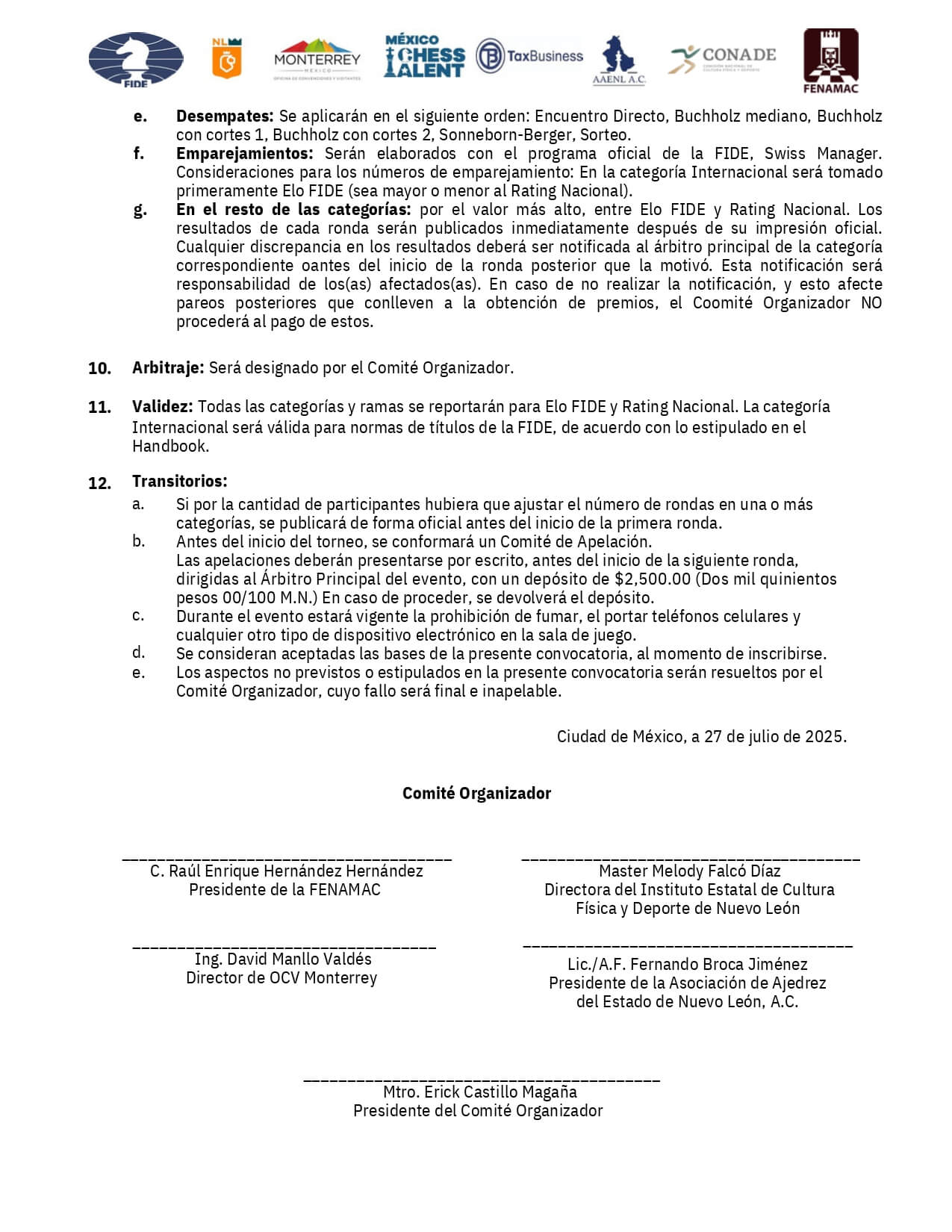Convocatorio de I Campeonato Nacional e Internacional de Ajedrez Monterrey 2025