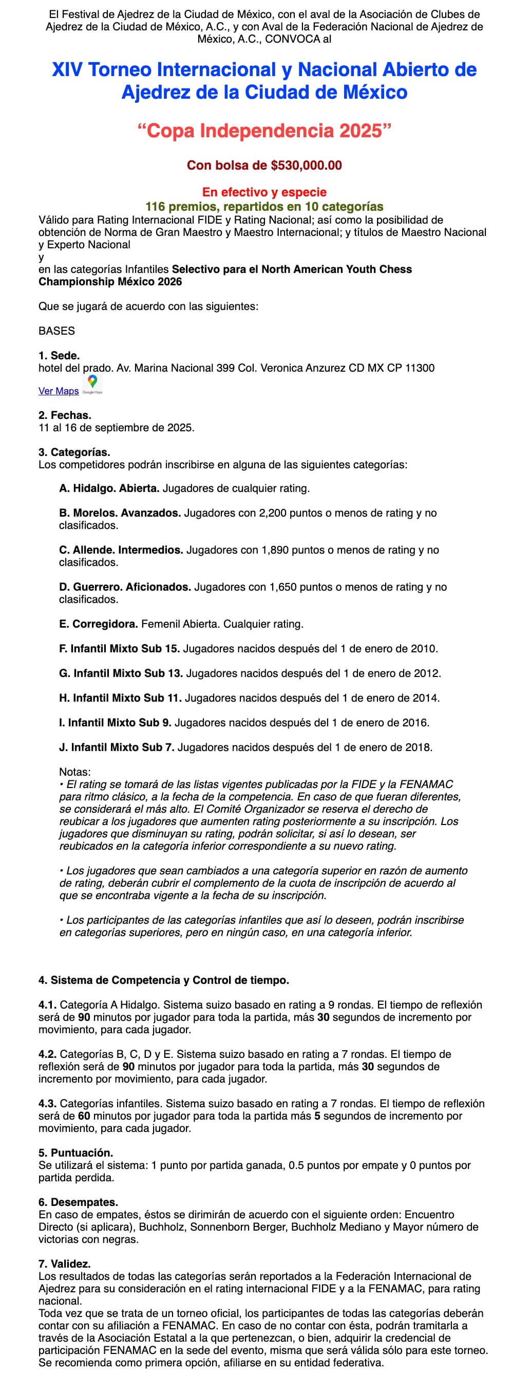 Convocatorio de  Copa Independencia 2025