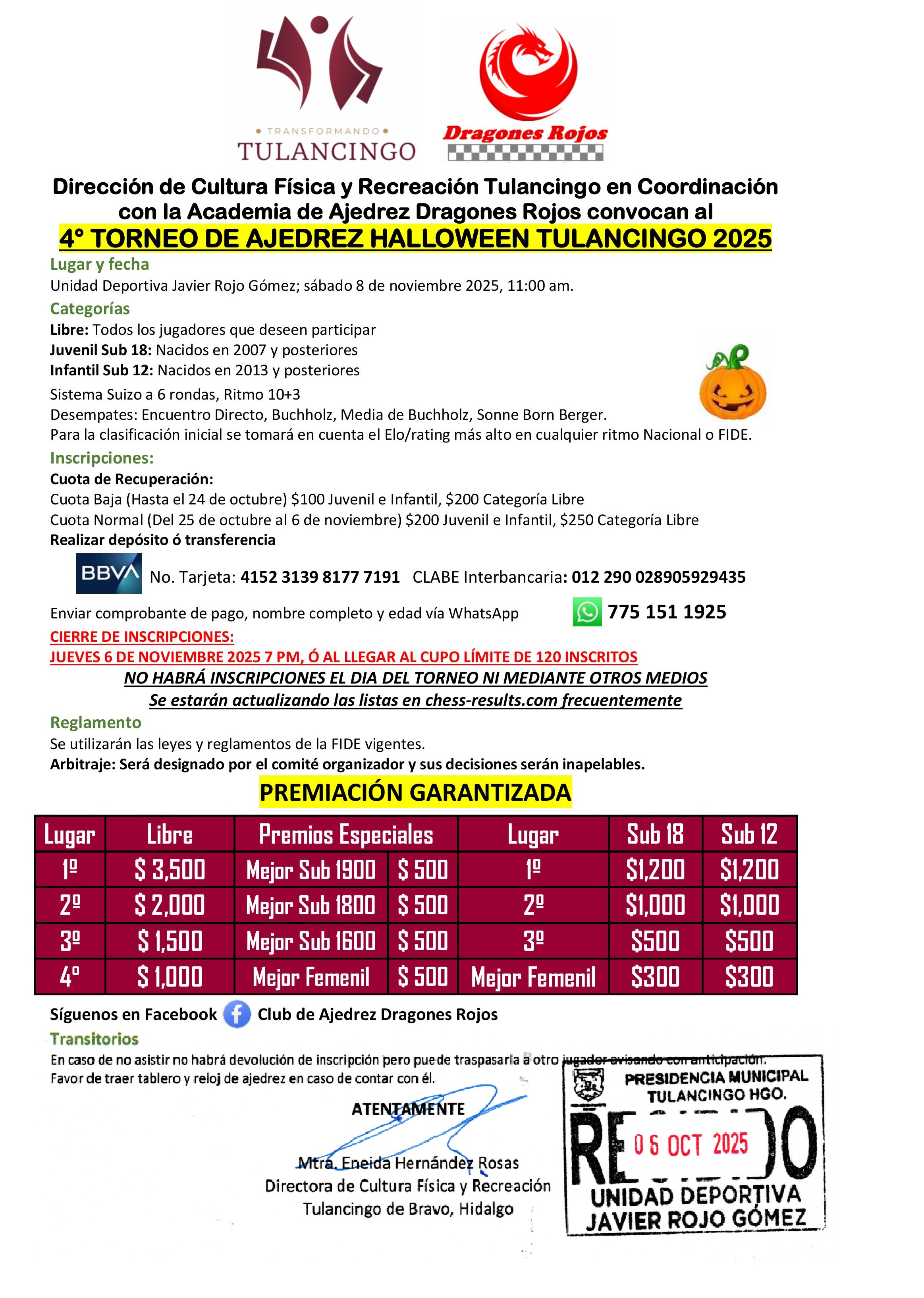 Convocatorio de 4to Torneo de Ajedrez Halloween Tulancingo 2025