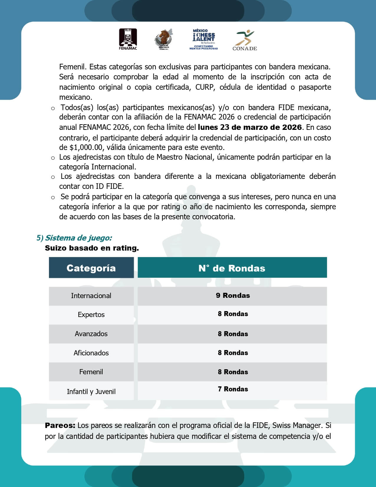 Convocatorio de LXXI Campeonato Nacional e Internacional Abierto Mexicano de Ajedrez “Querétaro 2026”