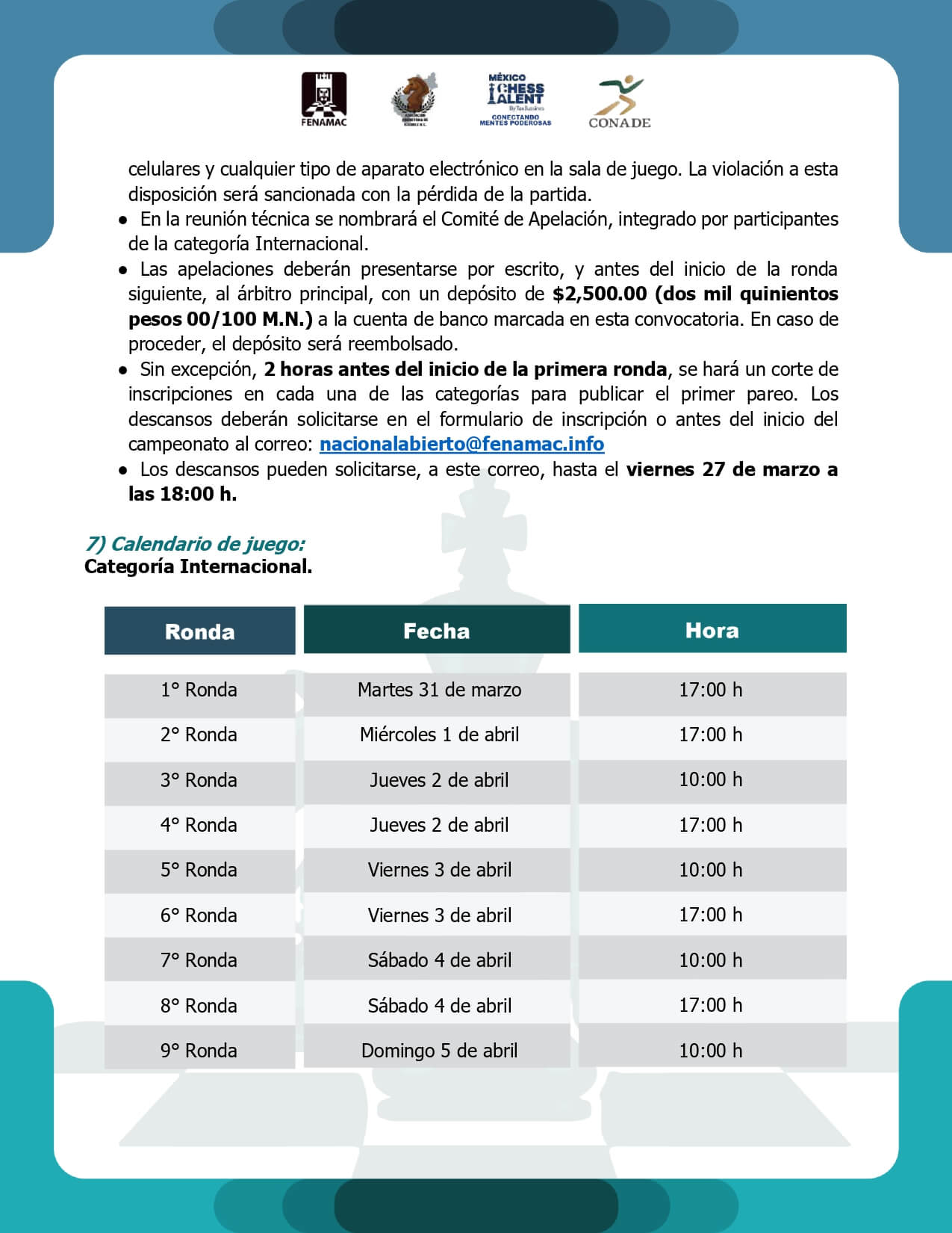 Convocatorio de LXXI Campeonato Nacional e Internacional Abierto Mexicano de Ajedrez “Querétaro 2026”