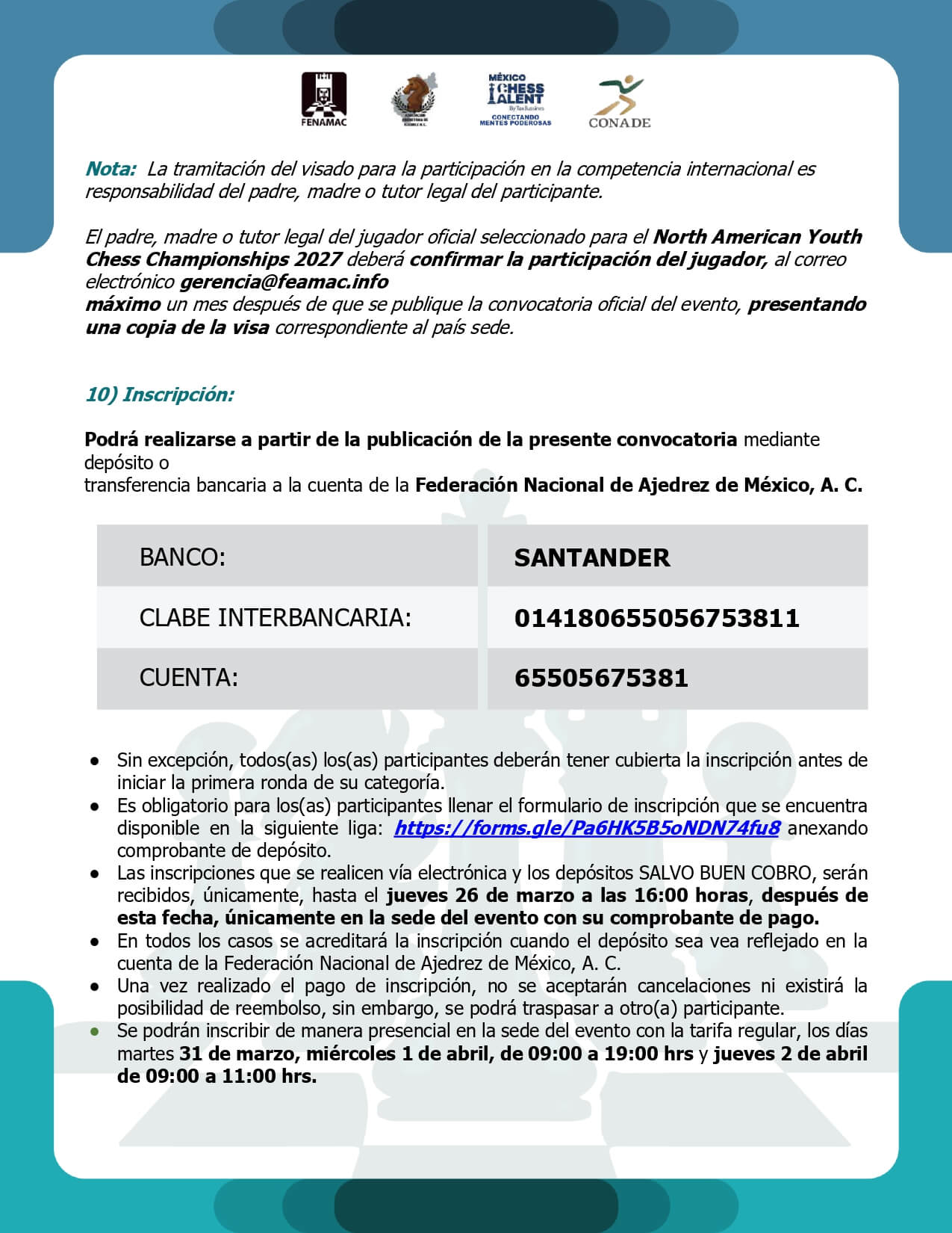 Convocatorio de LXXI Campeonato Nacional e Internacional Abierto Mexicano de Ajedrez “Querétaro 2026”