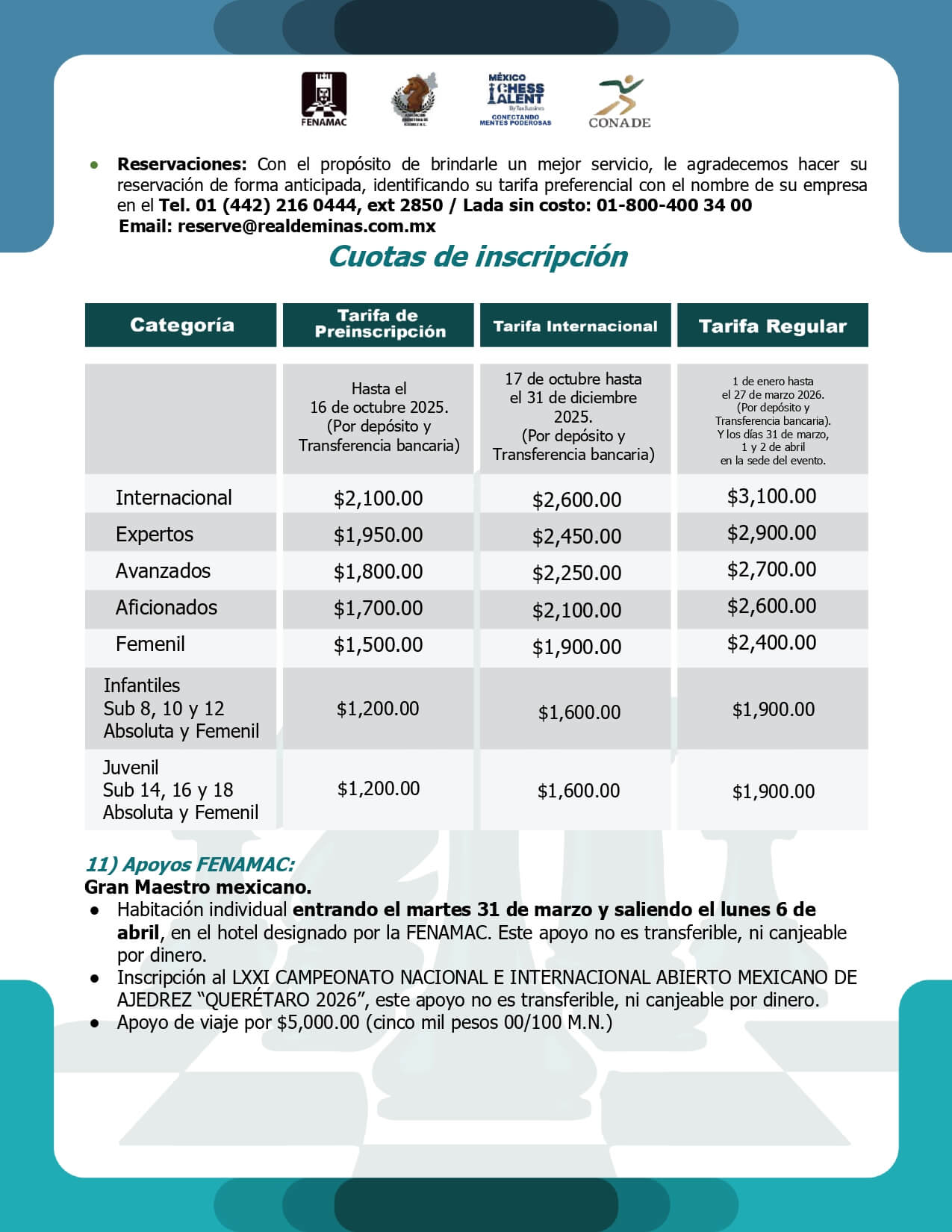 Convocatorio de LXXI Campeonato Nacional e Internacional Abierto Mexicano de Ajedrez “Querétaro 2026”