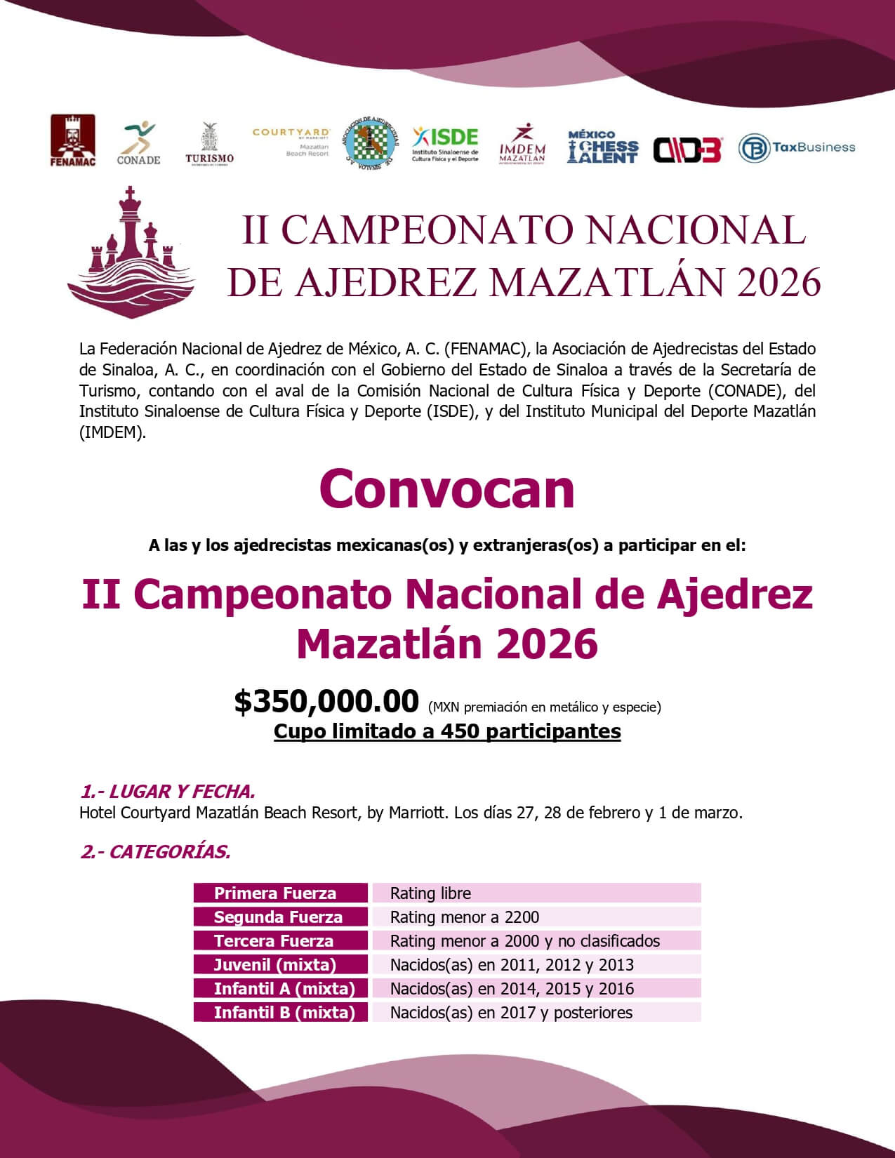Convocatorio de  II Campeonato Nacional de Ajedrez Mazatlán 2026