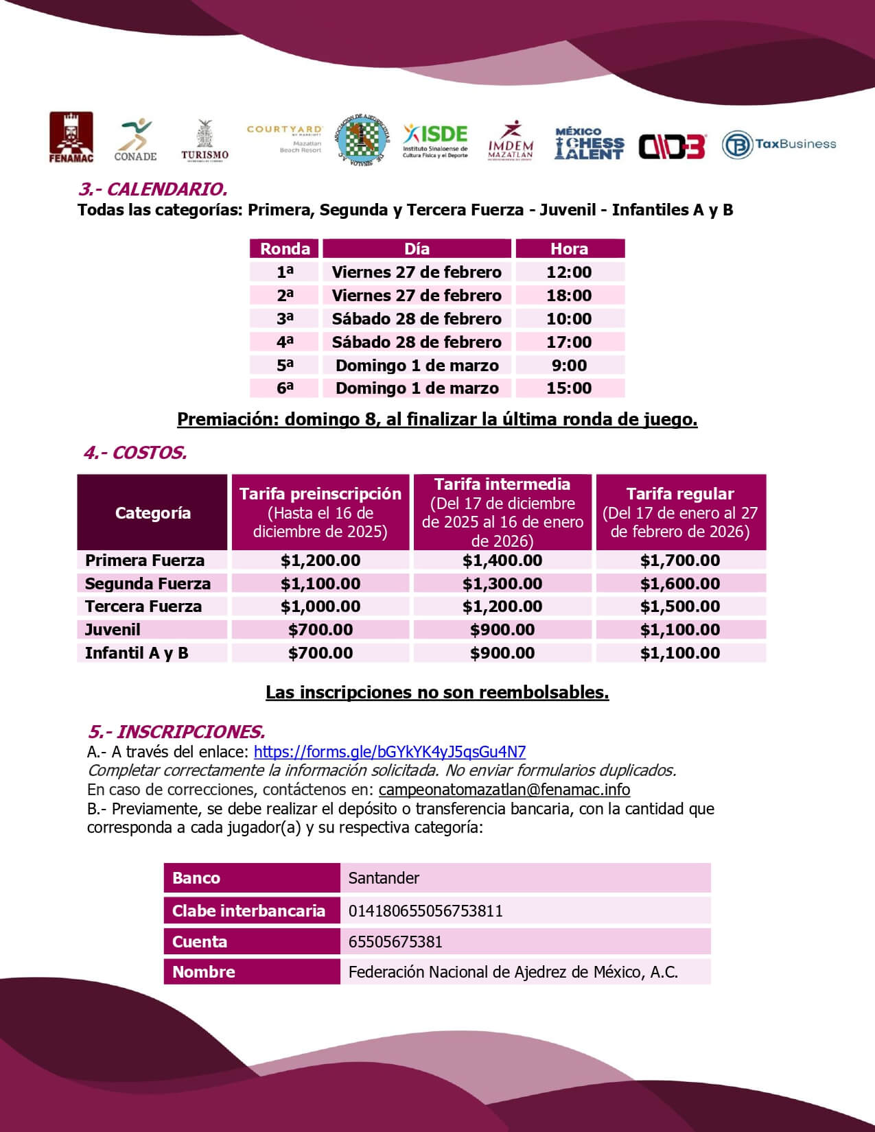 Convocatorio de  II Campeonato Nacional de Ajedrez Mazatlán 2026