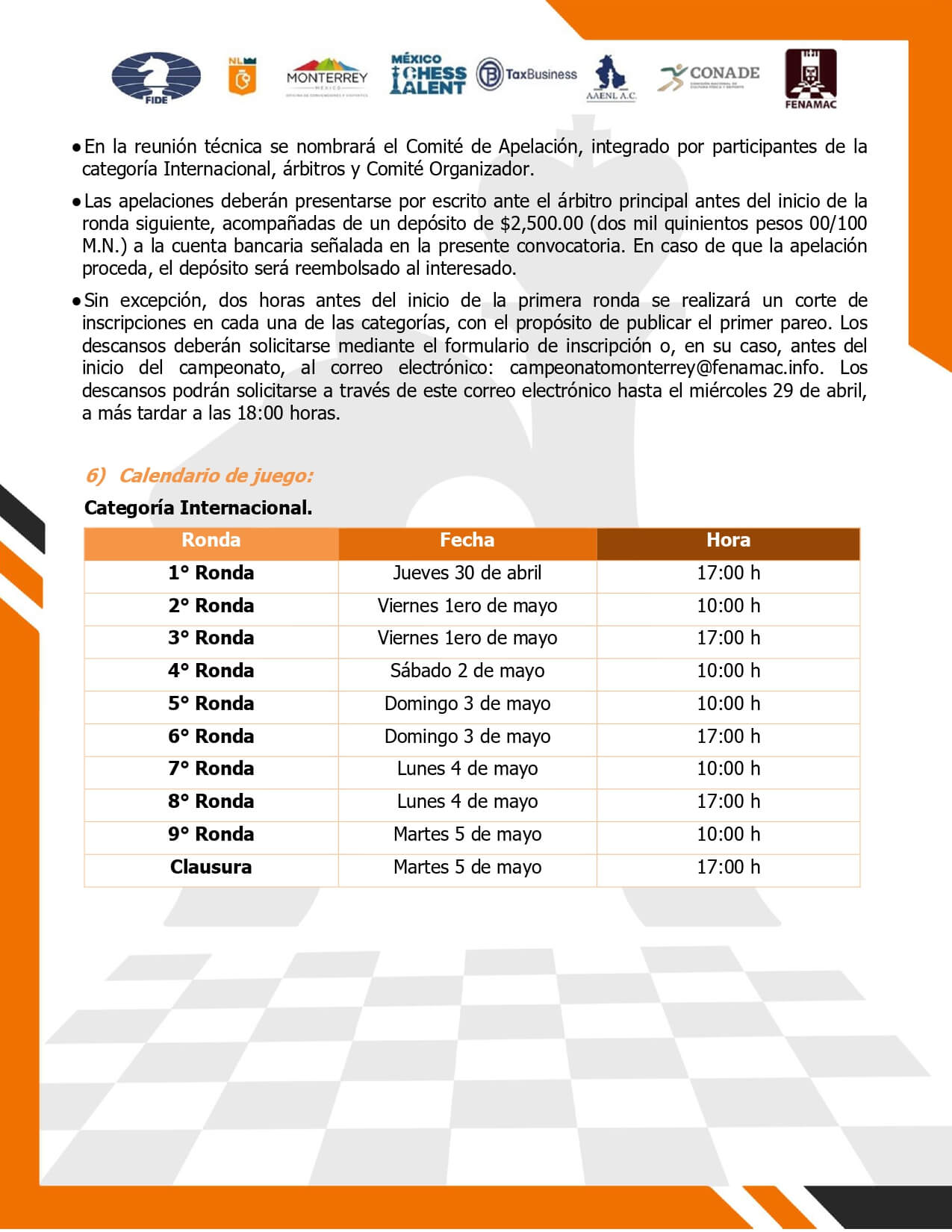 Convocatorio de II Campeonato Nacional e Internacional de Ajedrez Monterrey 2026