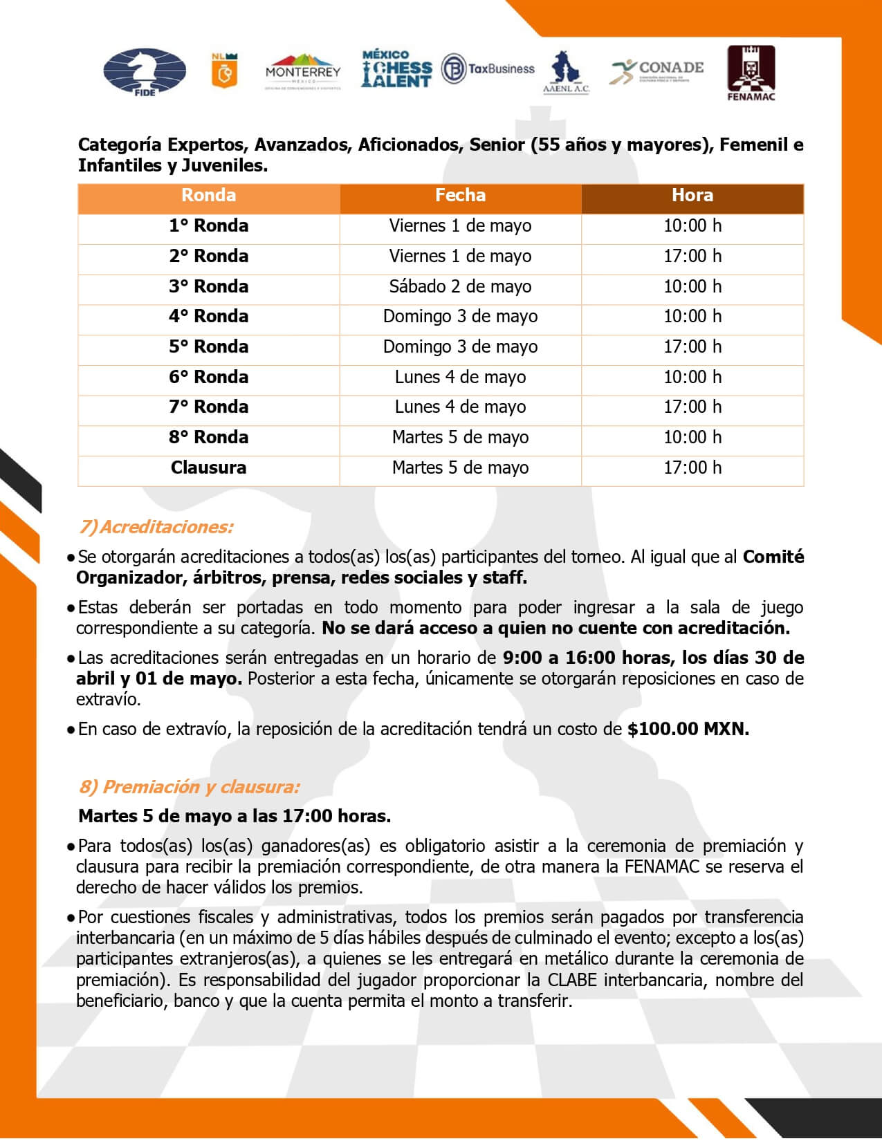 Convocatorio de II Campeonato Nacional e Internacional de Ajedrez Monterrey 2026