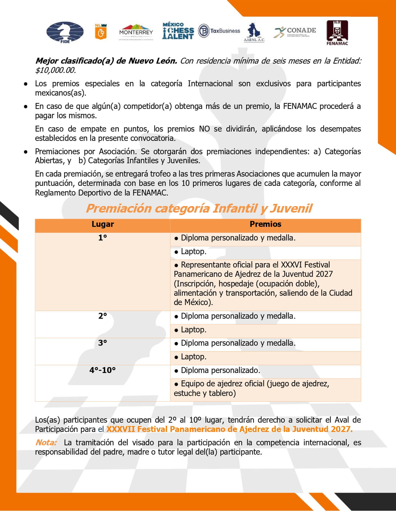 Convocatorio de II Campeonato Nacional e Internacional de Ajedrez Monterrey 2026