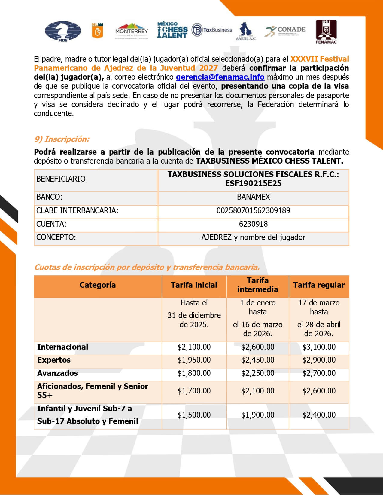Convocatorio de II Campeonato Nacional e Internacional de Ajedrez Monterrey 2026