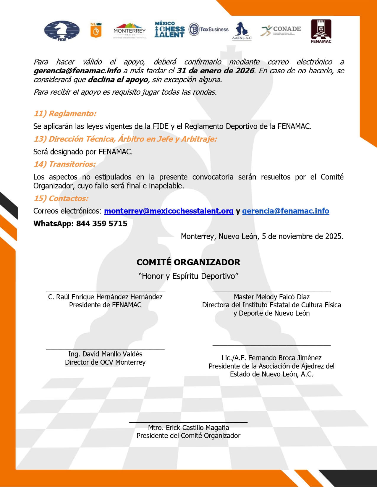 Convocatorio de  II Campeonato Nacional e Internacional de Ajedrez Monterrey 2026