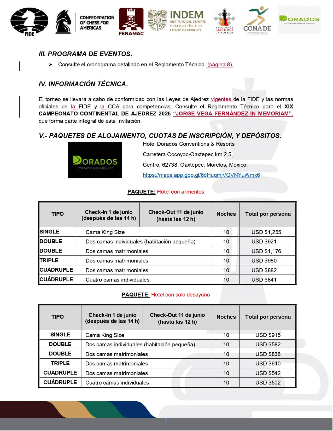 Convocatorio de XIX Campeonato Continental Absoluto de Ajedrez 2026 “Jorge Vega Fernandez In Memoriam”