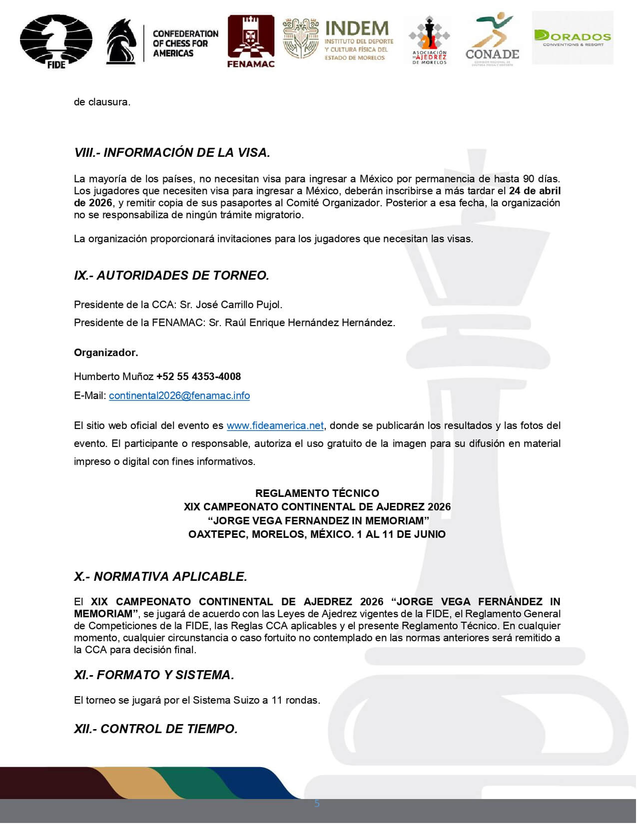 Convocatorio de XIX Campeonato Continental Absoluto de Ajedrez 2026 “Jorge Vega Fernandez In Memoriam”