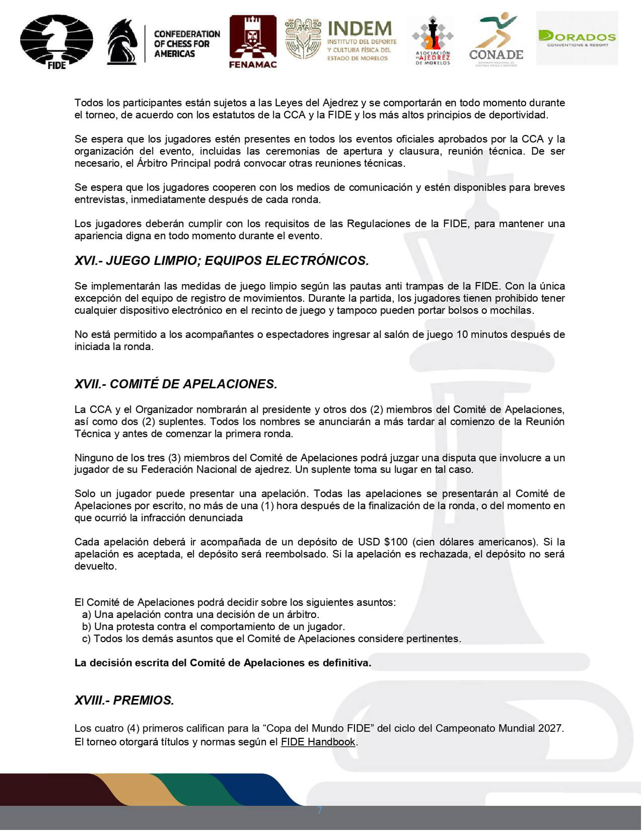 Convocatorio de XIX Campeonato Continental Absoluto de Ajedrez 2026 “Jorge Vega Fernandez In Memoriam”