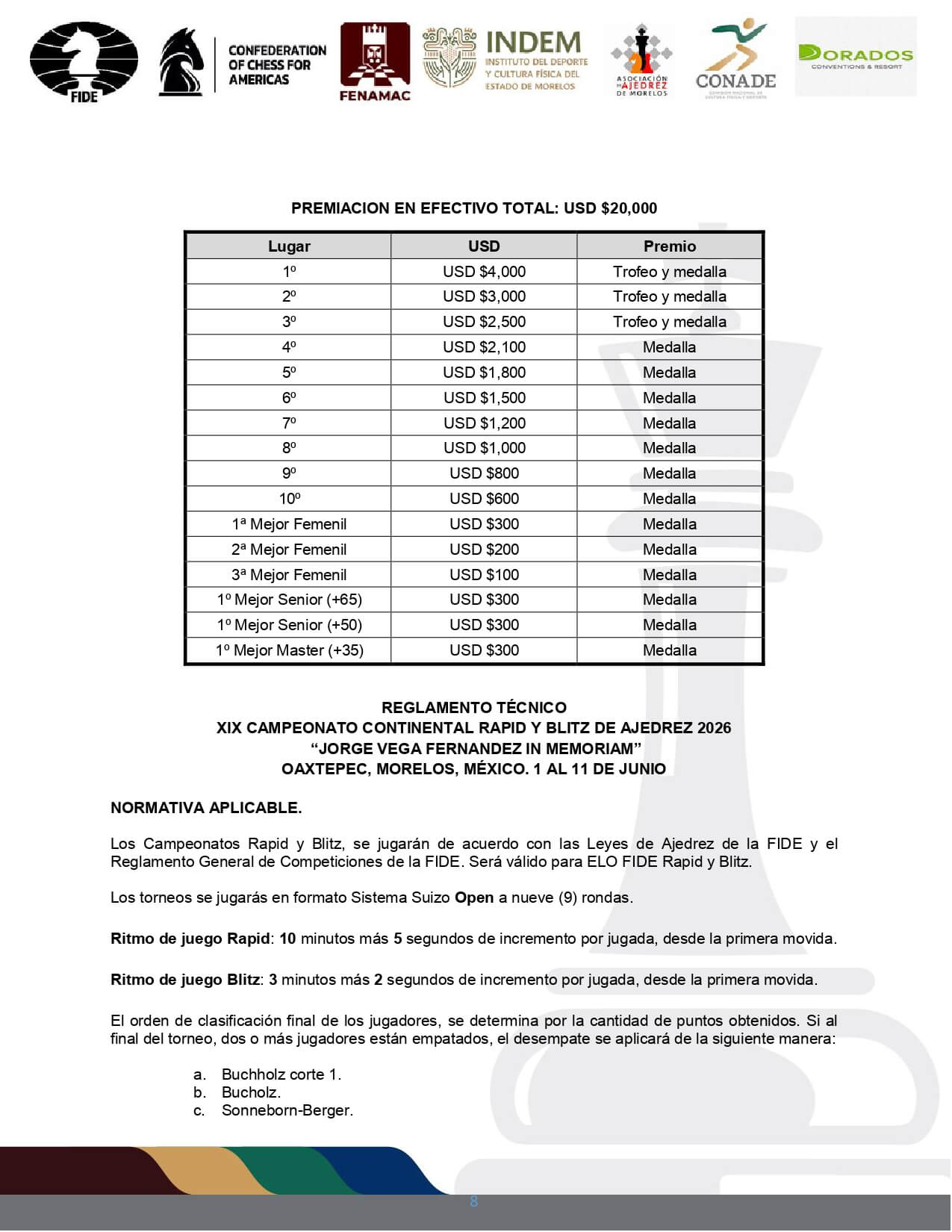 Convocatorio de XIX Campeonato Continental Absoluto de Ajedrez 2026 “Jorge Vega Fernandez In Memoriam”