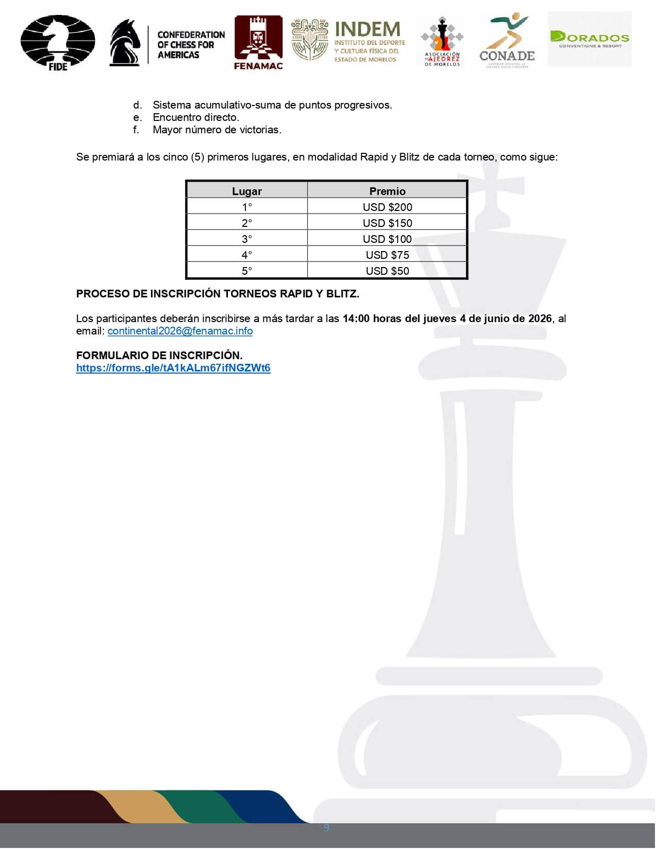 Convocatorio de  XIX Campeonato Continental Absoluto de Ajedrez 2026 “Jorge Vega Fernandez In Memoriam”