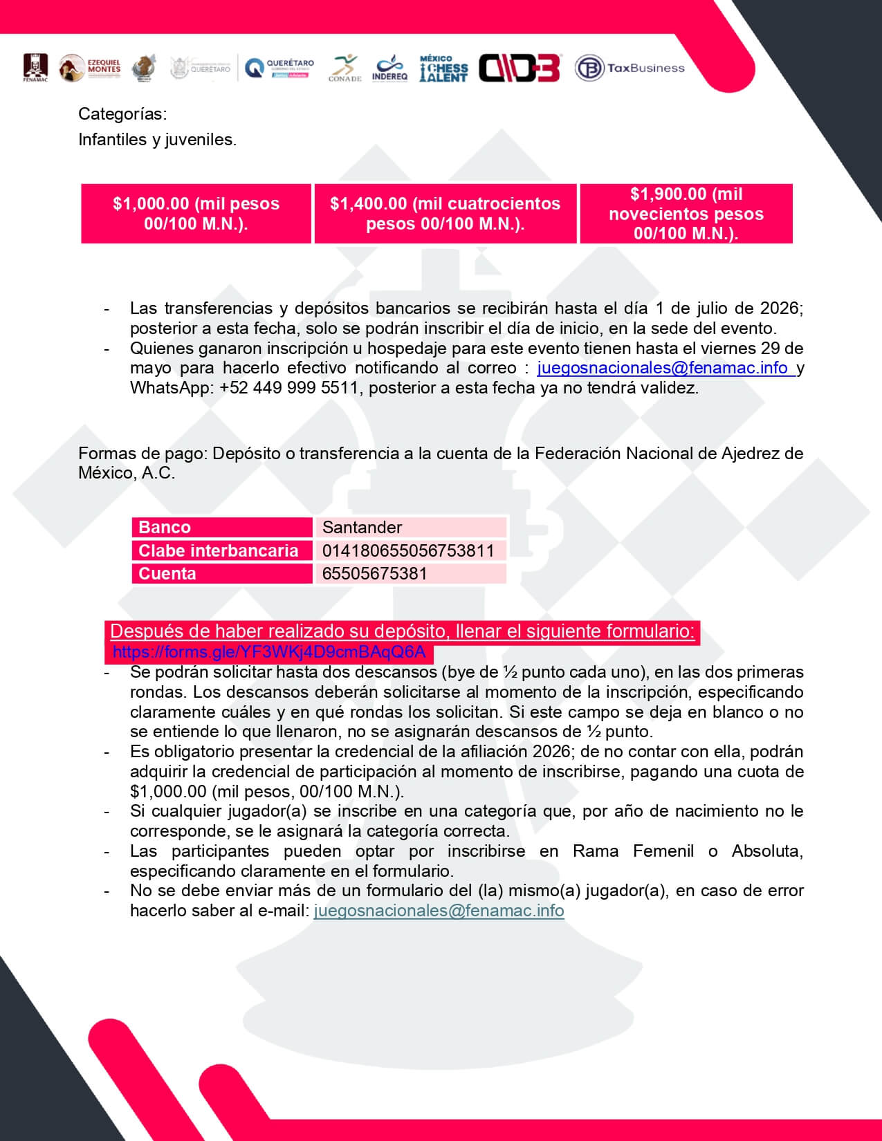 Convocatorio de XVI Juegos Nacionales de Ajedrez Infantiles y Juveniles “Ezequiel Montes 2026”