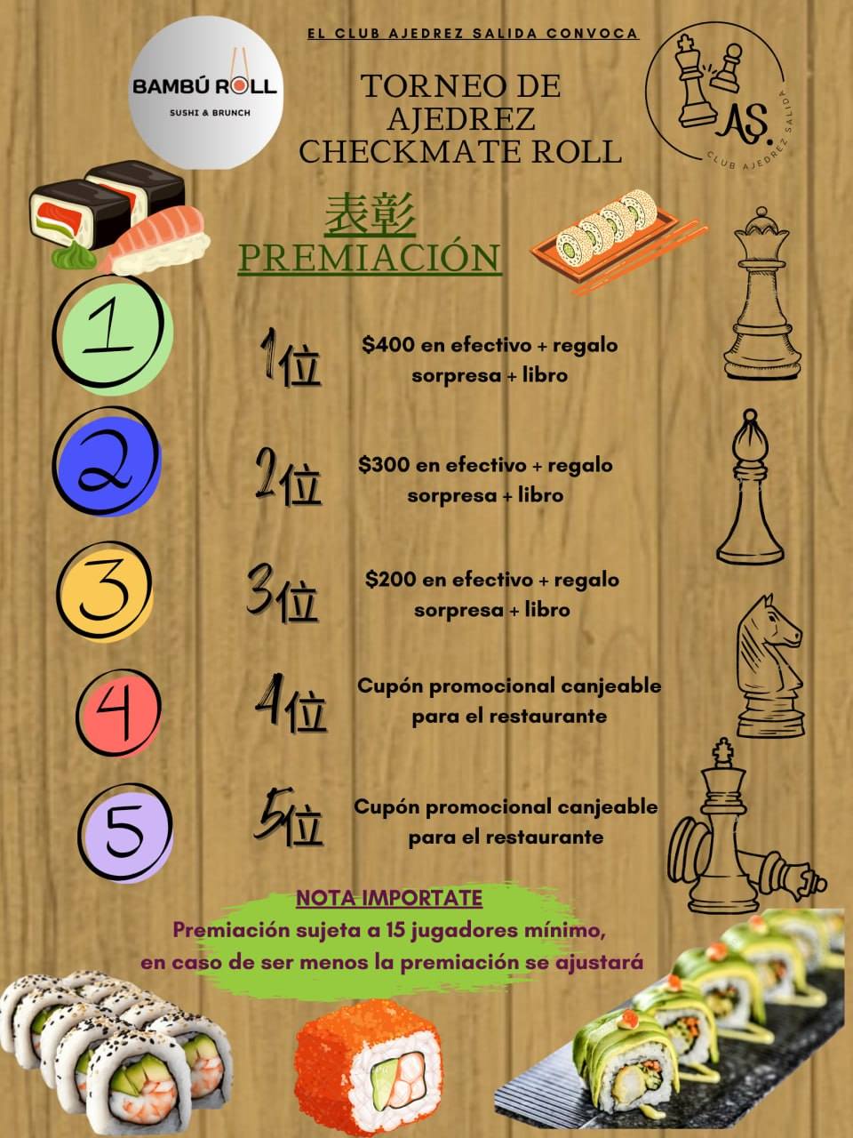 Convocatoria de Torneo de Ajedrez Checkmate Roll