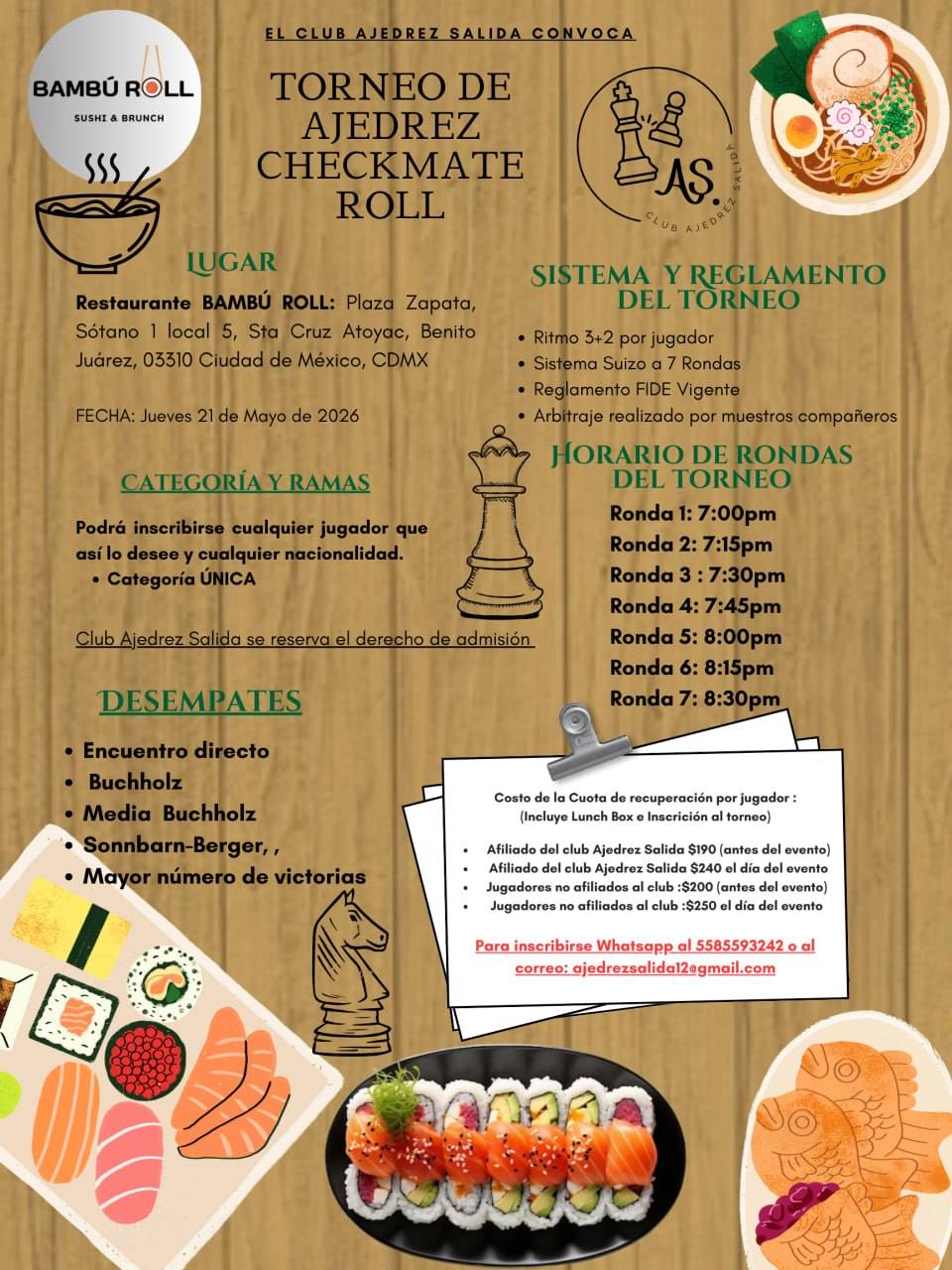 Convocatoria de Torneo de Ajedrez Checkmate Roll